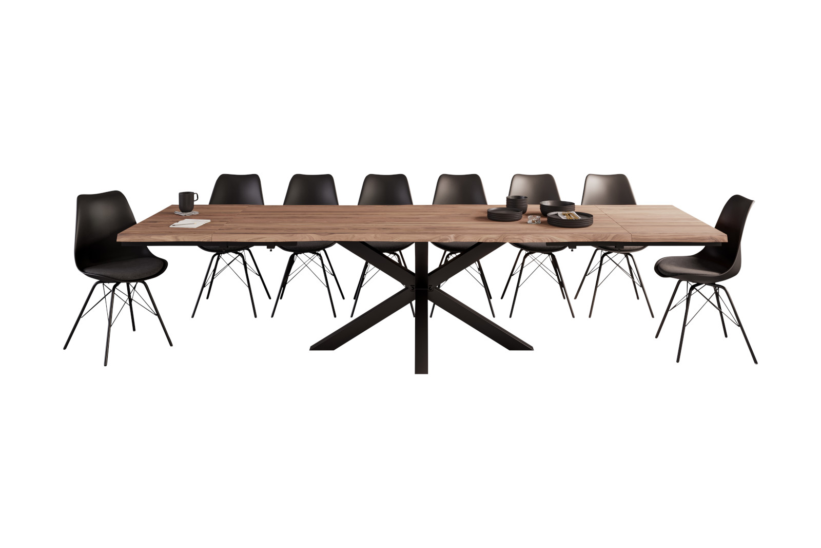 B-Ware Esstisch Baumkante massiv Akazie stone 220(320)x100 schwarz JANOSH – Bild 5