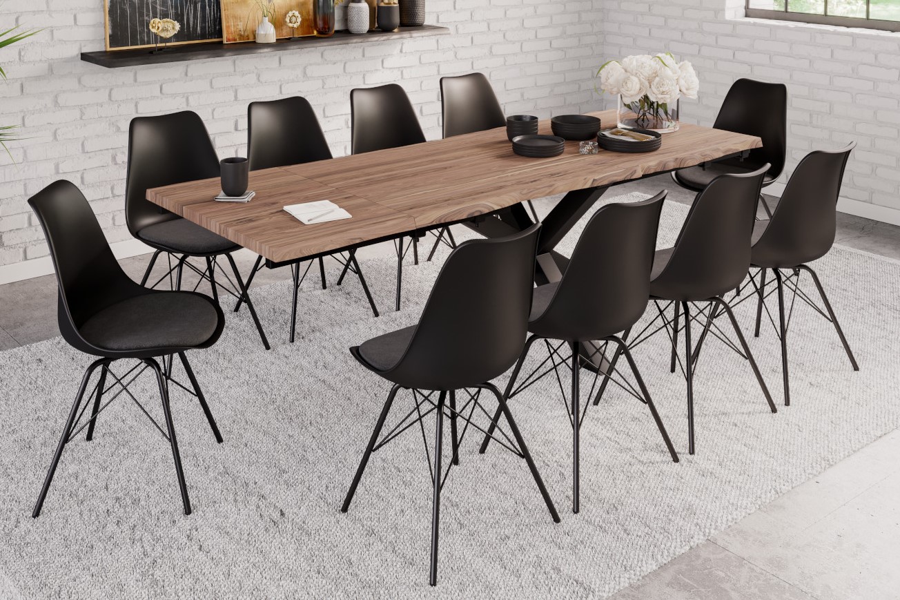 B-Ware Esstisch Baumkante massiv Akazie stone 220(320)x100 schwarz JANOSH – Bild 6