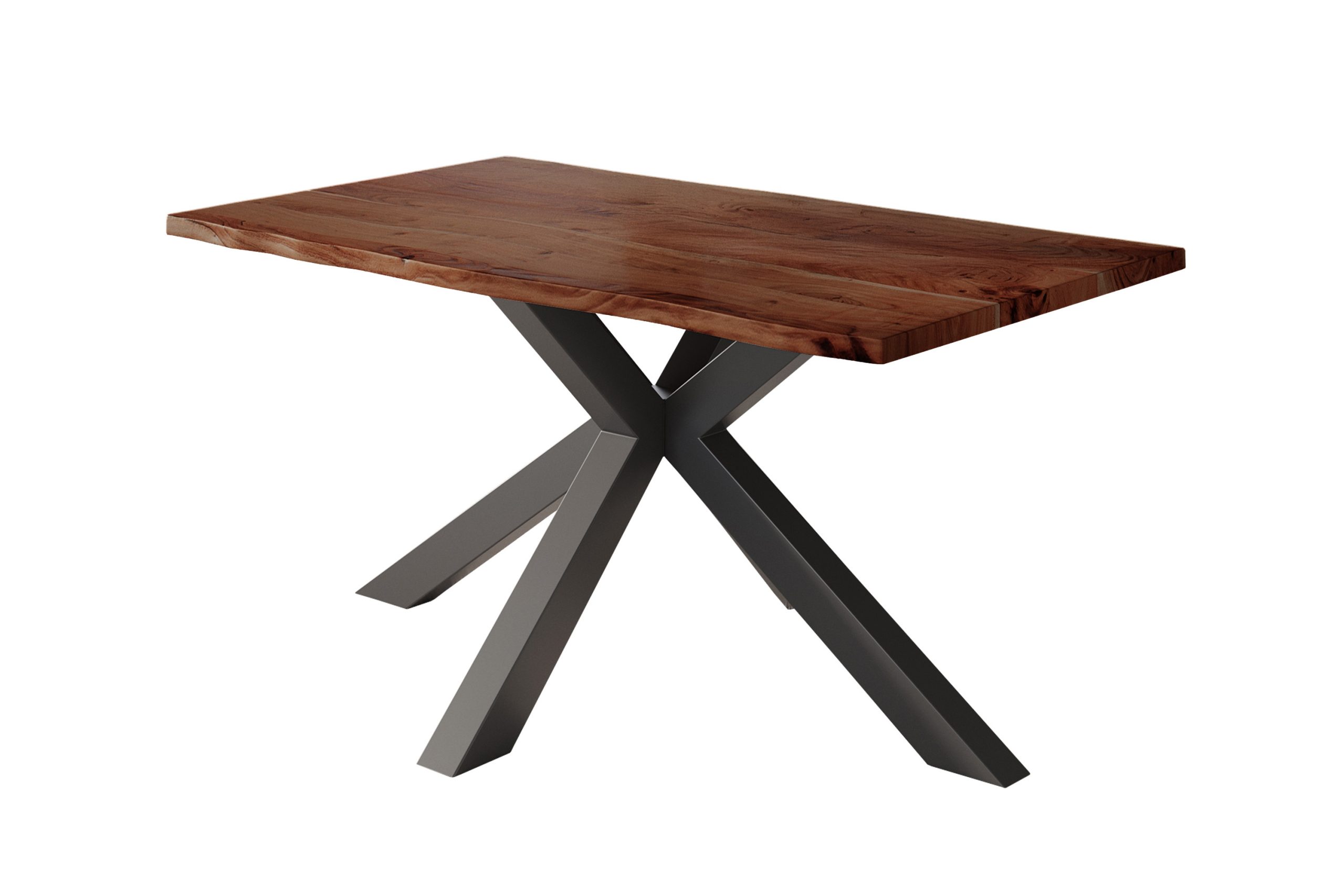 Esstisch Baumkante 160 x 85 cm Akazie nussbaum massiv U-Gestell schwarz NICK – Bild 3