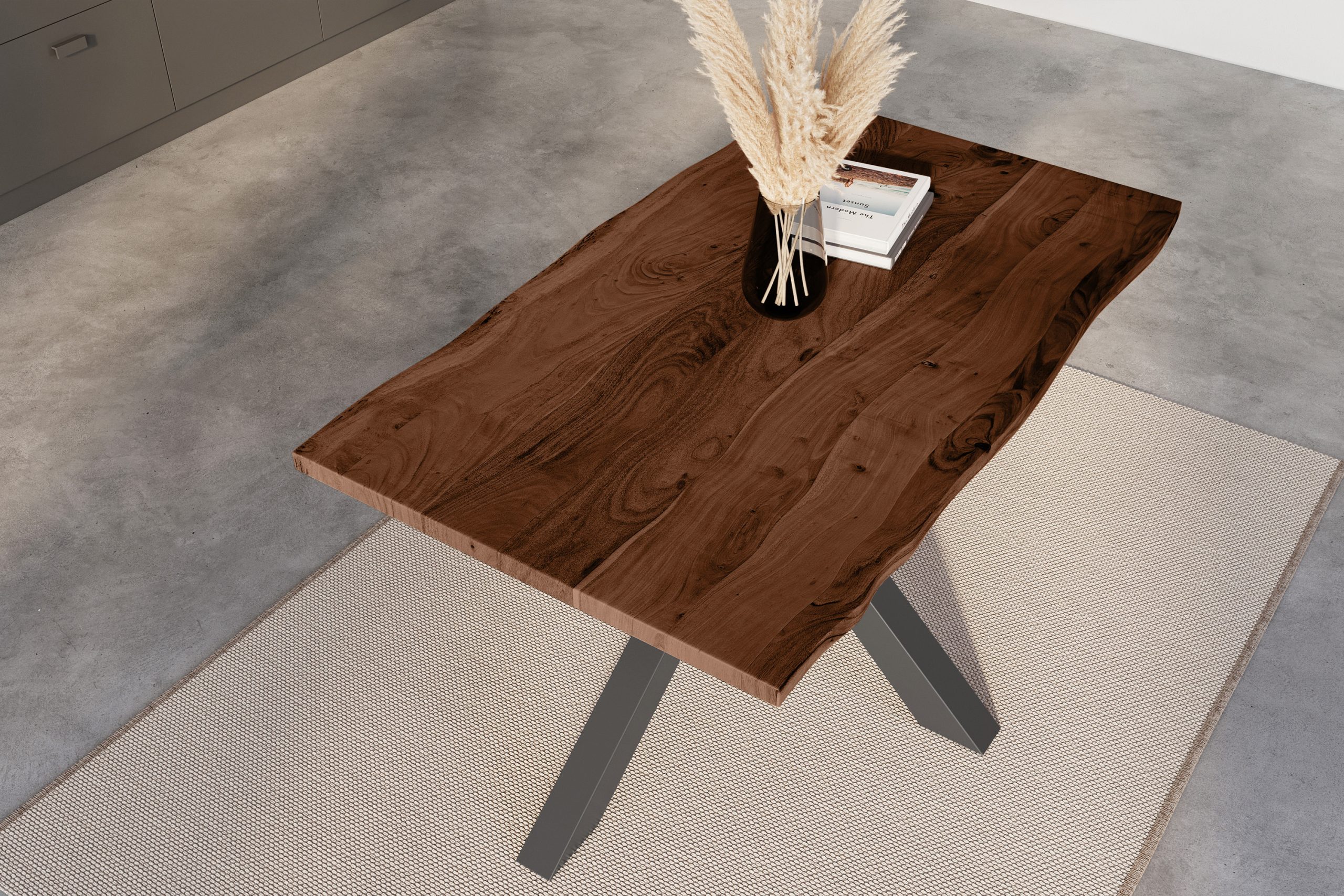 Esstisch Baumkante 160 x 85 cm Akazie nussbaum massiv U-Gestell schwarz NICK – Bild 6