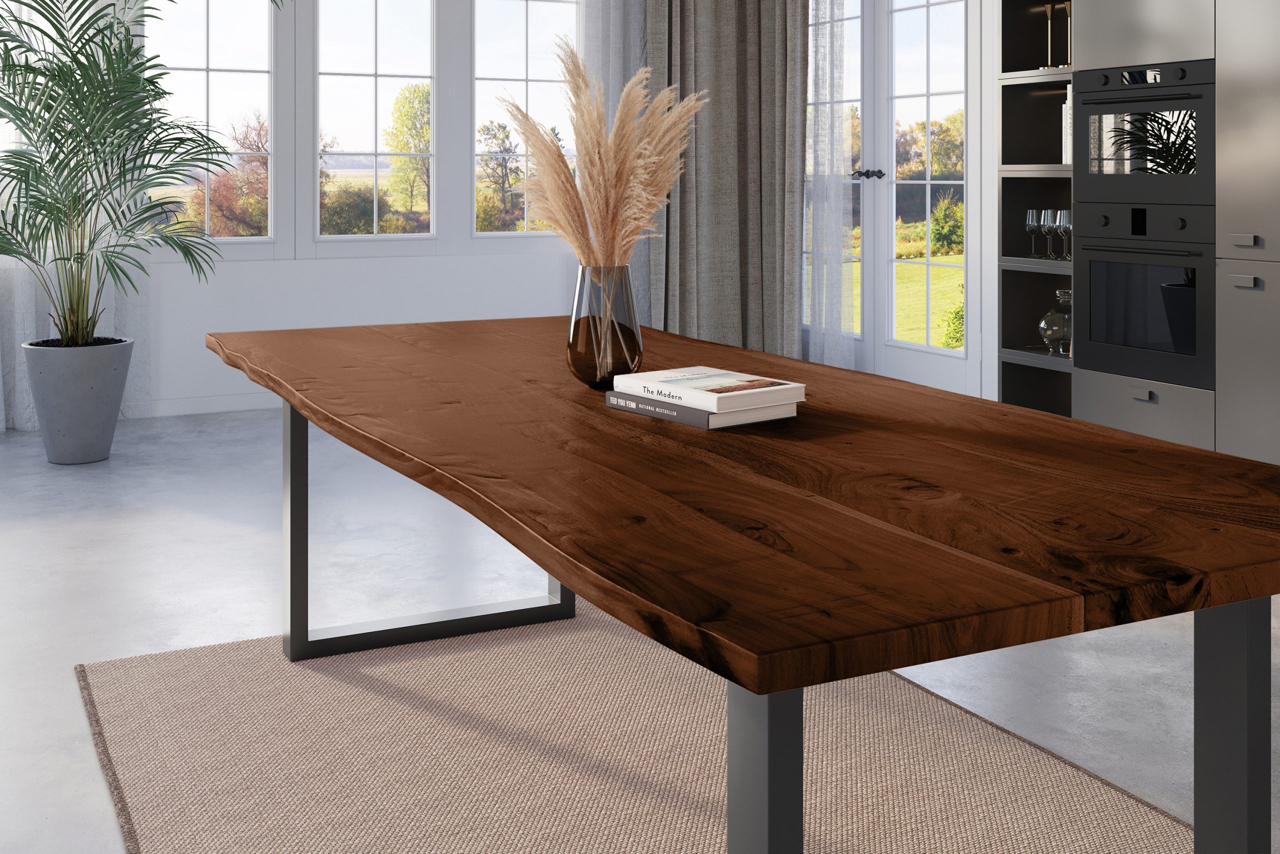 Esstisch Baumkante 280 x 100 cm Akazie nussbaum massiv U-Gestell schwarz NICK – Bild 5