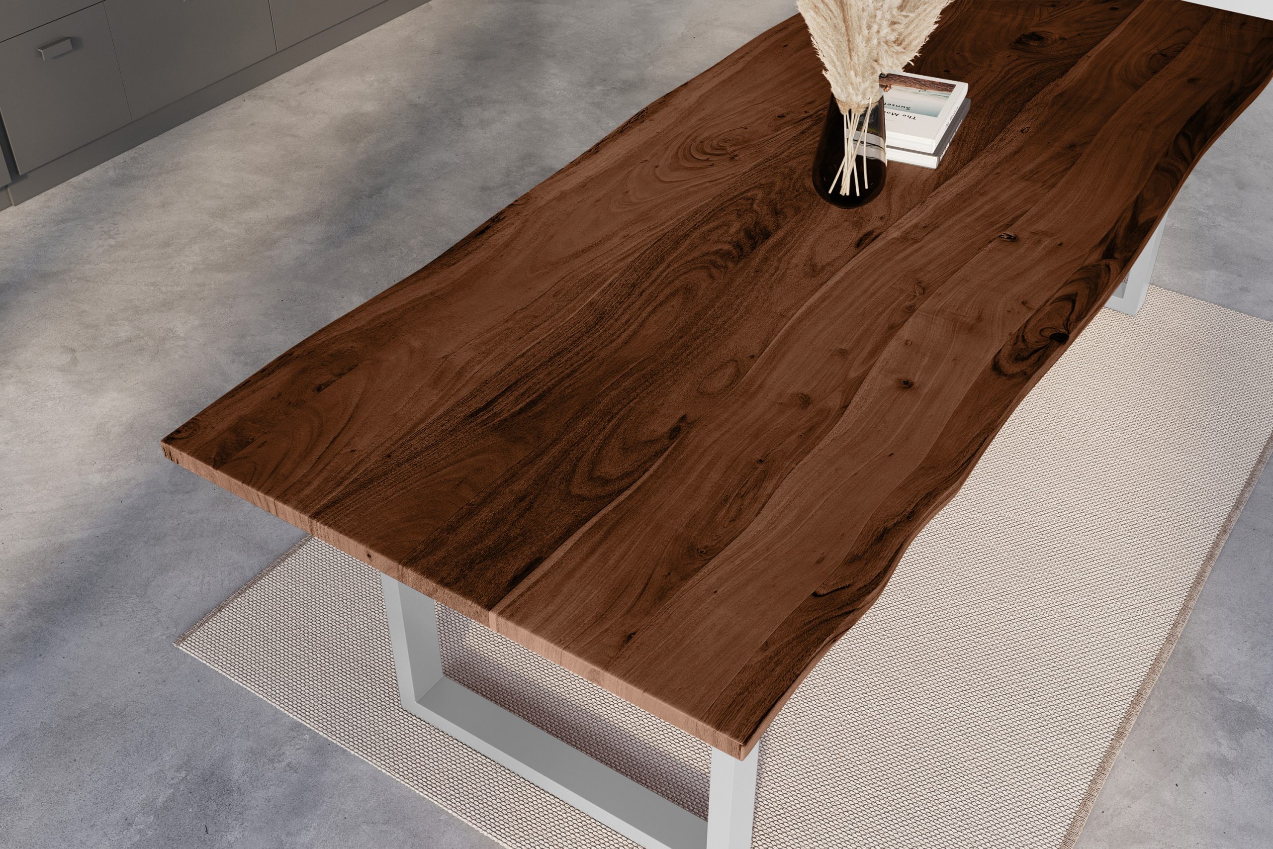 Esstisch Baumkante 300 x 100 cm Akazie nussbaum massiv U-Gestell silber NICK – Bild 6