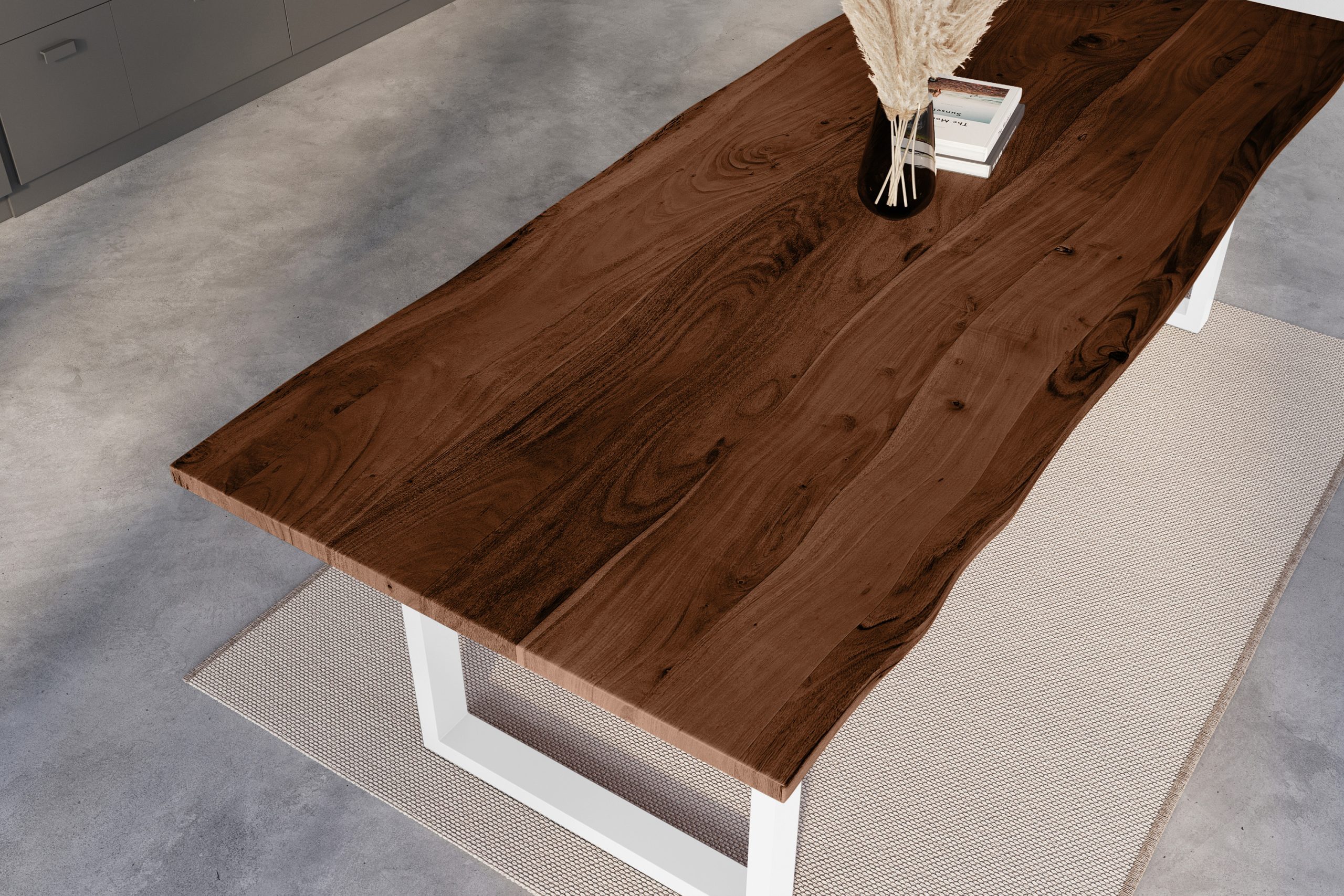 Esstisch Baumkante 240 x 100 cm Akazie nussbaum massiv U-Gestell weiß NICK – Bild 6