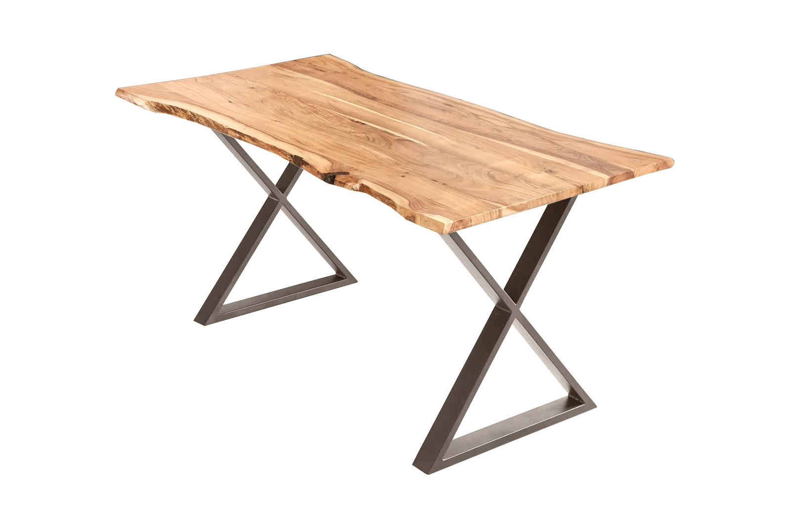 Esstisch Baumkante massiv Akazie natur 160 x 85 X-Gestell edelstahlfarben KASIMIR – Bild 3