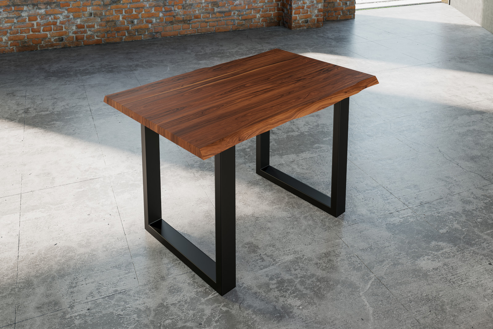 Esstisch Baumkante massiv Akazie nougat 120 x 80 schwarz Lauren