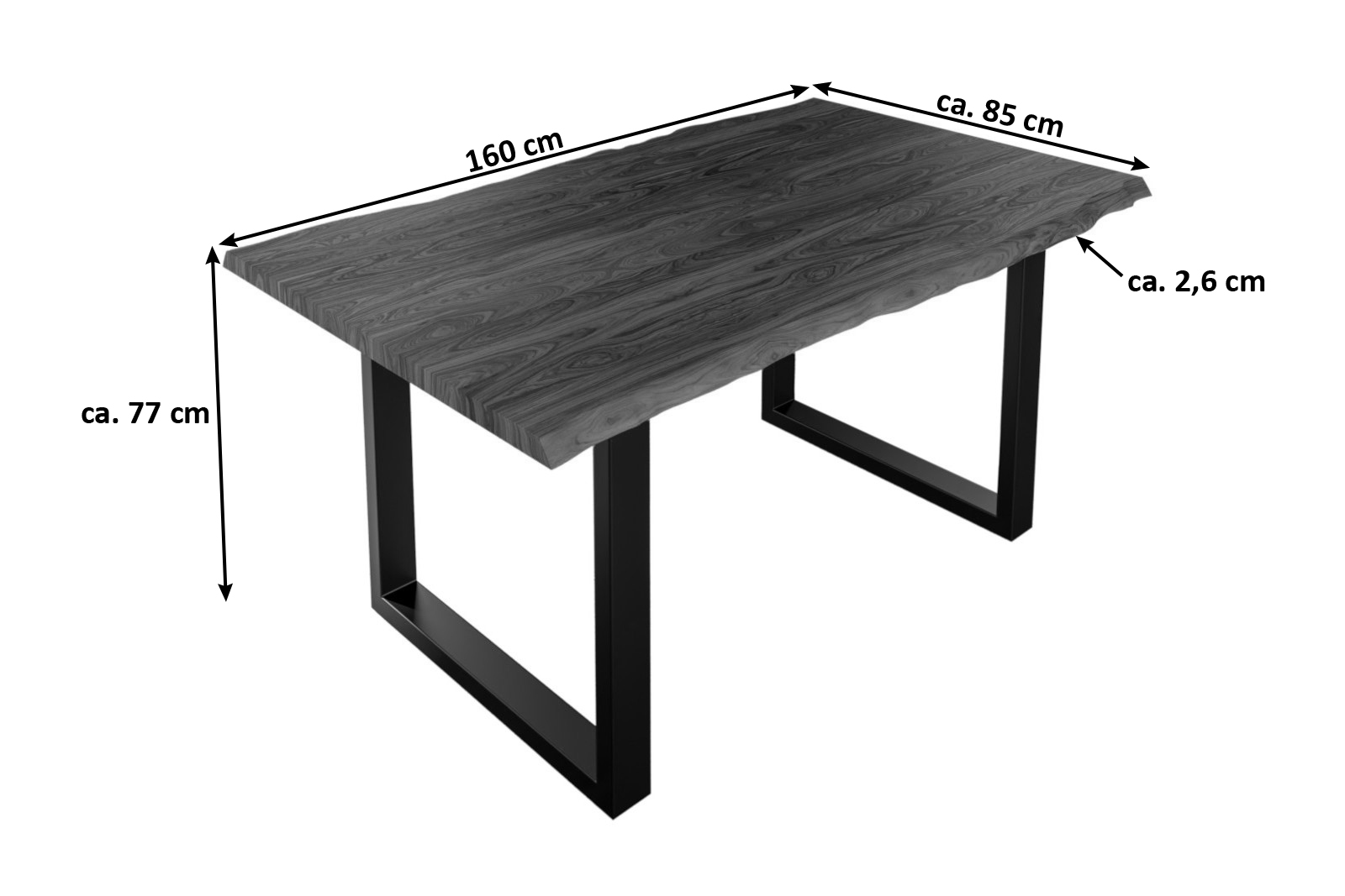 Esstisch Baumkante massiv Akazie nougat 160 x 85 schwarz Lauren – Bild 3