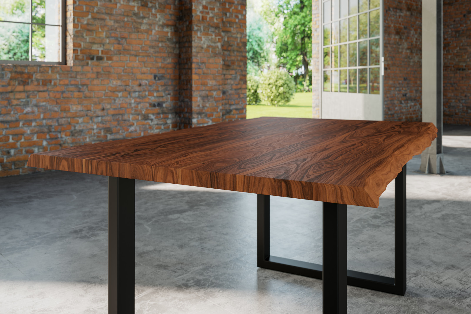 Esstisch Baumkante massiv Akazie nougat 160 x 85 schwarz Lauren – Bild 4