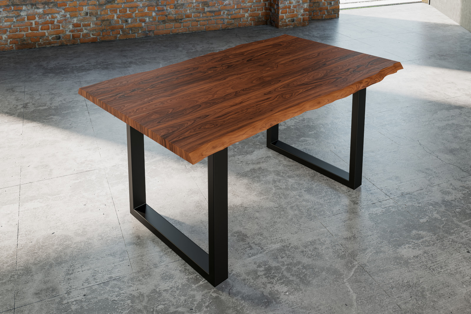 Esstisch Baumkante massiv Akazie nougat 180 x 90 schwarz Lauren