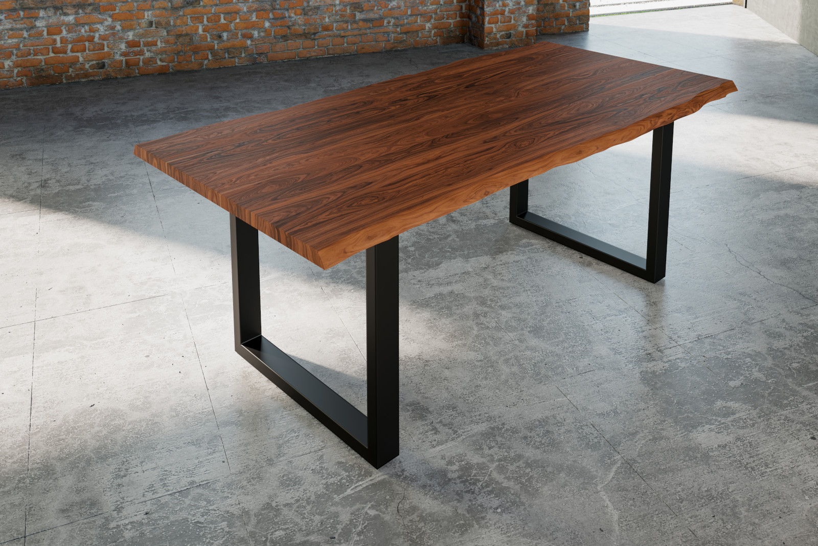 Esstisch Baumkante massiv Akazie nougat 220 x 100 schwarz Lauren