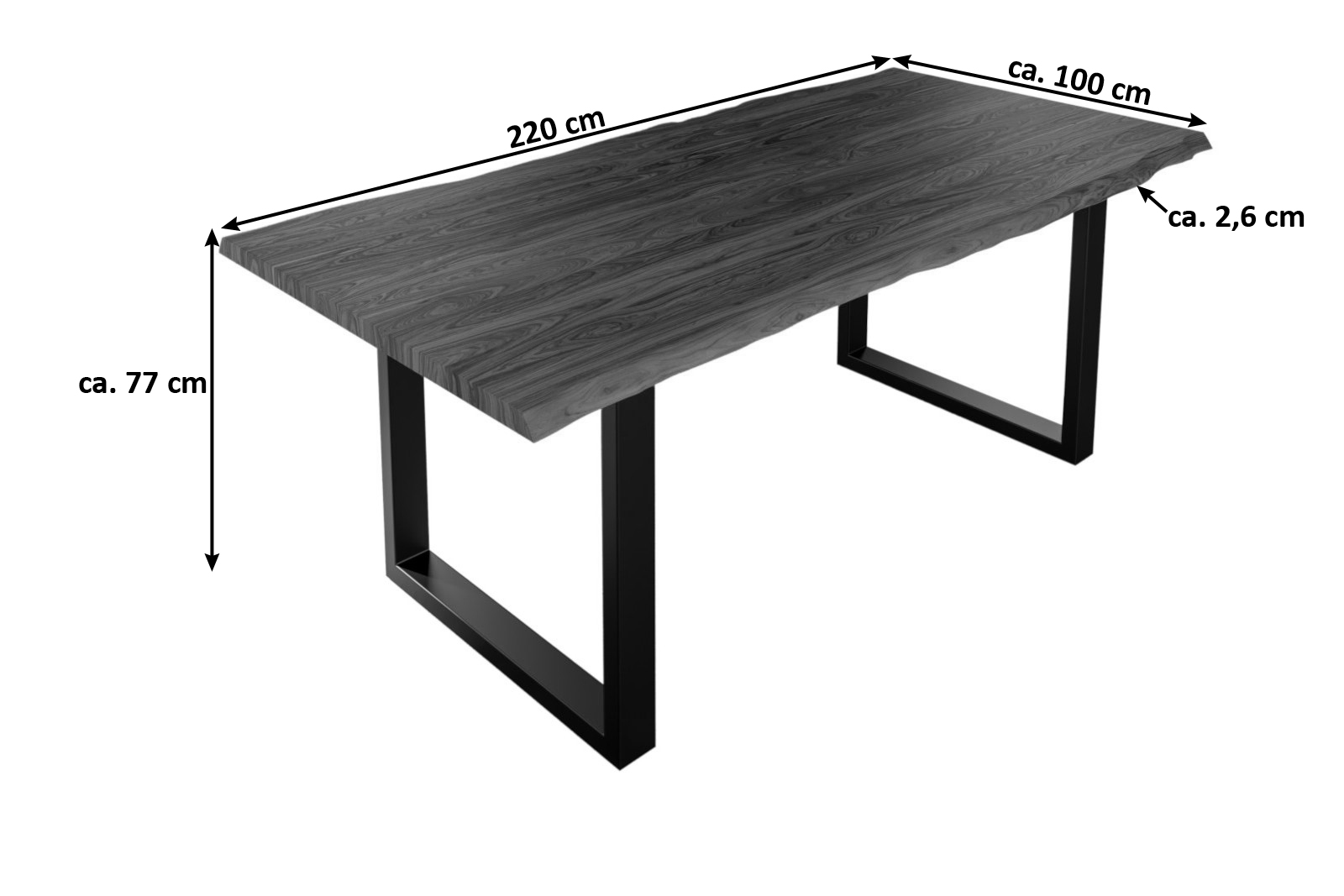 Esstisch Baumkante massiv Akazie nougat 220 x 100 schwarz Lauren – Bild 3