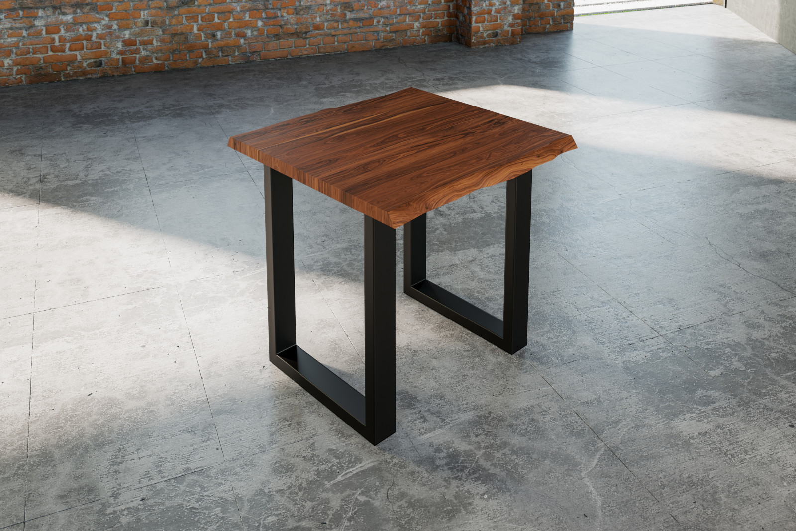 Esstisch Baumkante massiv Akazie nougat 80 x 80 Schwarz Lauren