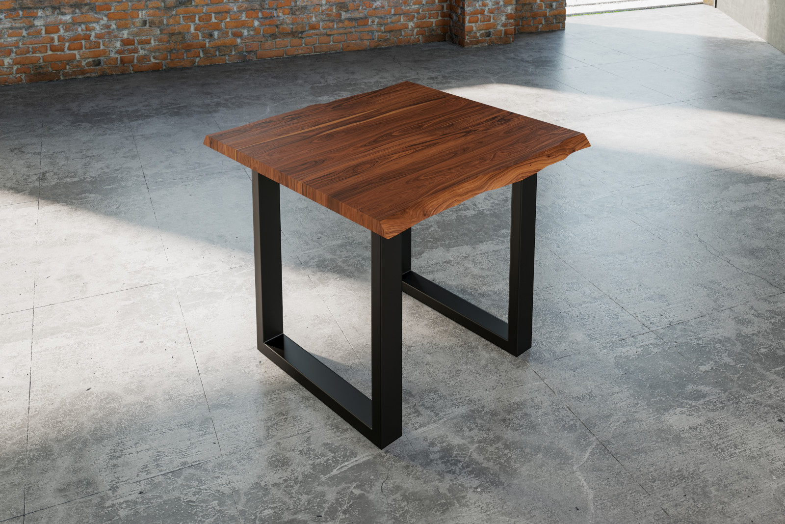 Esstisch Baumkante massiv Akazie nougat 90 x 90 schwarz Lauren