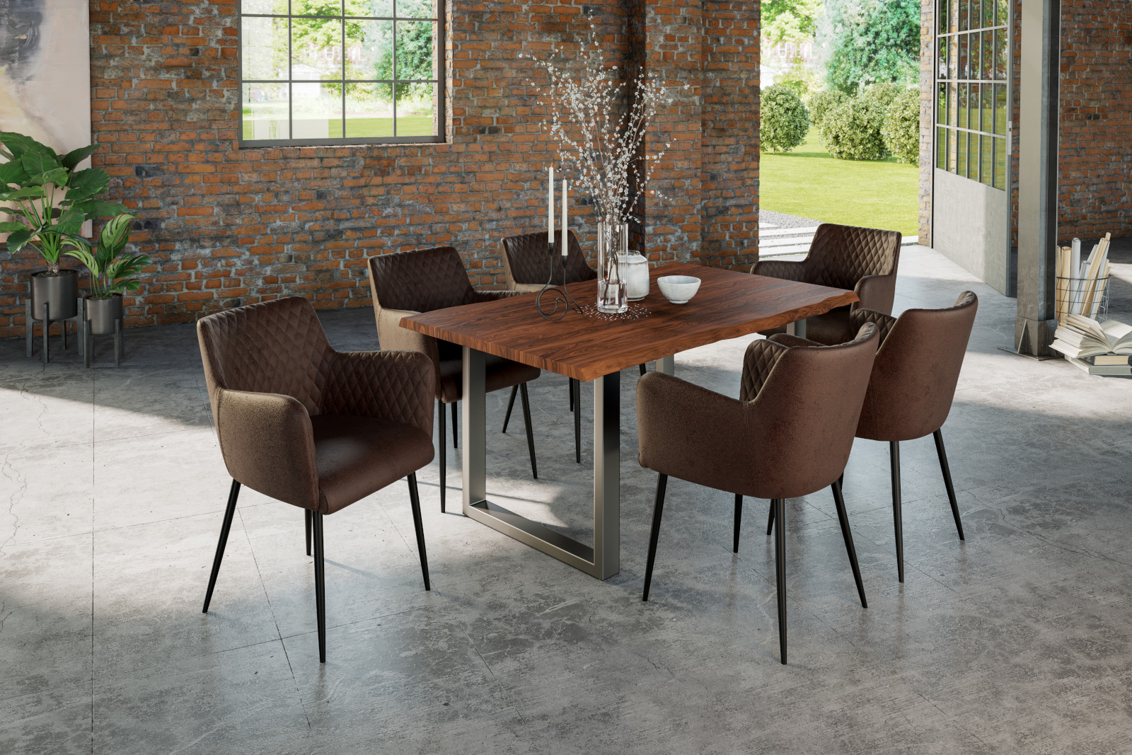 Esstisch Baumkante massiv Akazie nougat 160 x 85 silber Lauren – Bild 5