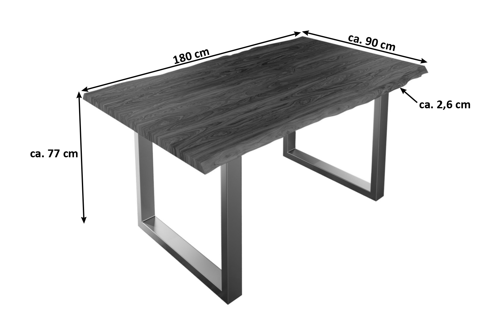 Esstisch Baumkante massiv Akazie nougat 180 x 90 silber Lauren – Bild 3