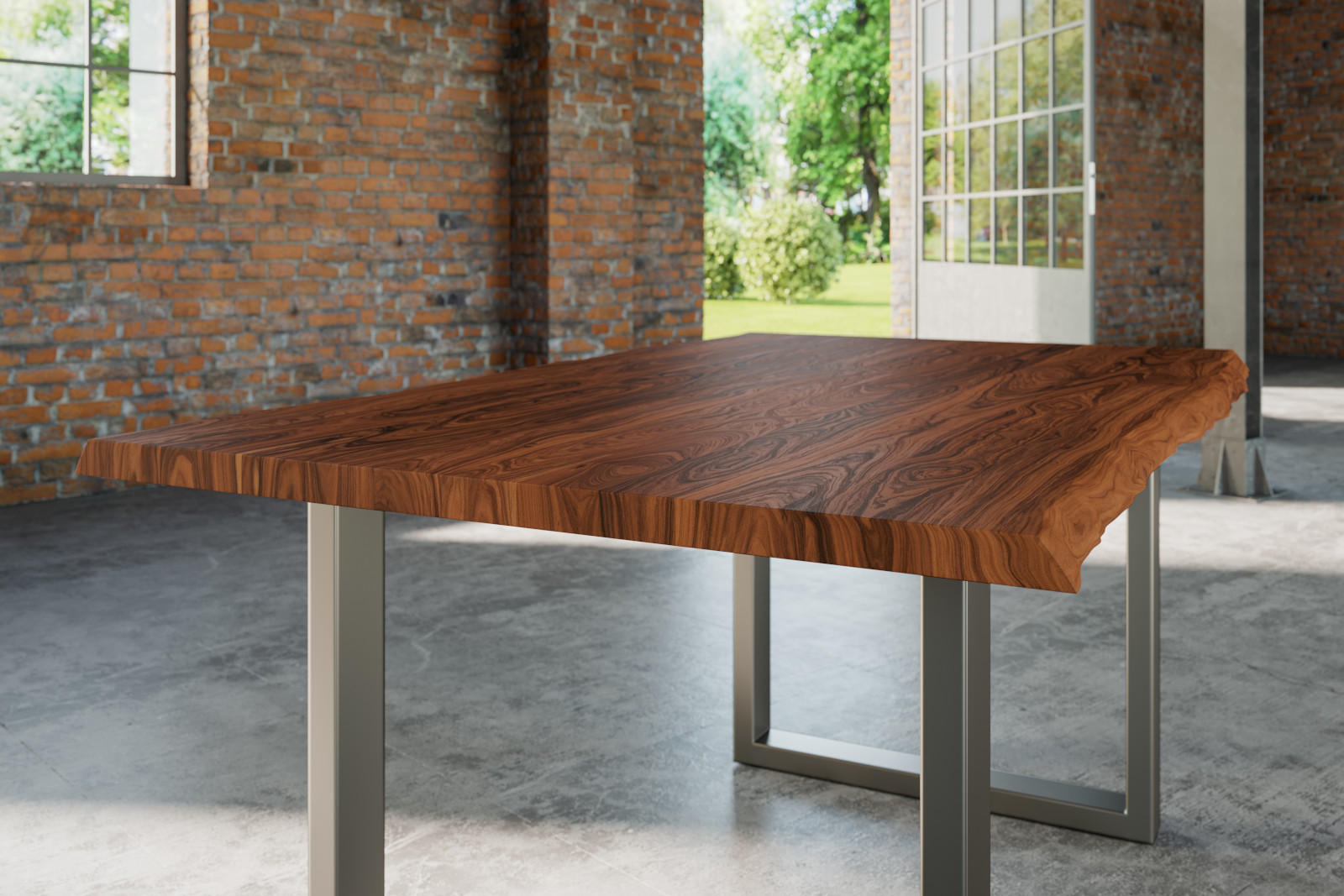 Esstisch Baumkante massiv Akazie nougat 180 x 90 silber Lauren – Bild 4