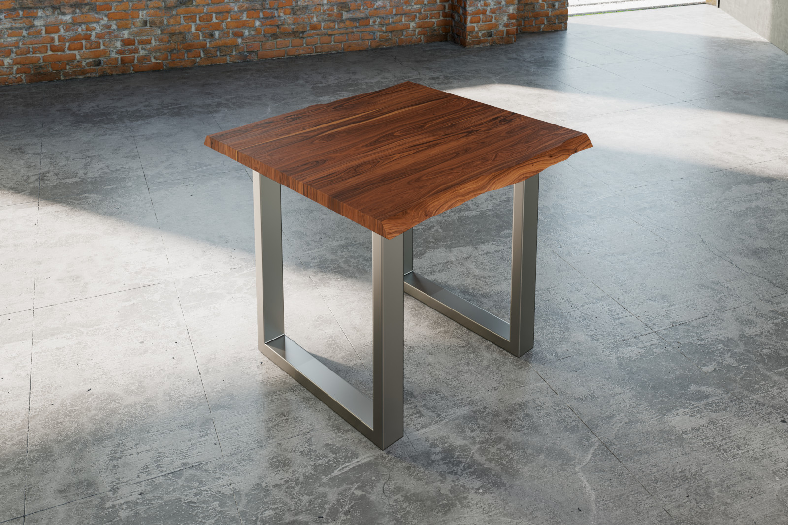 Esstisch Baumkante massiv Akazie nougat 90 x 90 silber Lauren