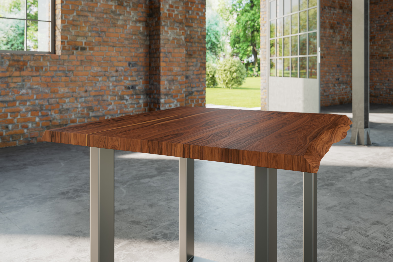 Esstisch Baumkante massiv Akazie nougat 80 x 80 silber Lauren – Bild 4