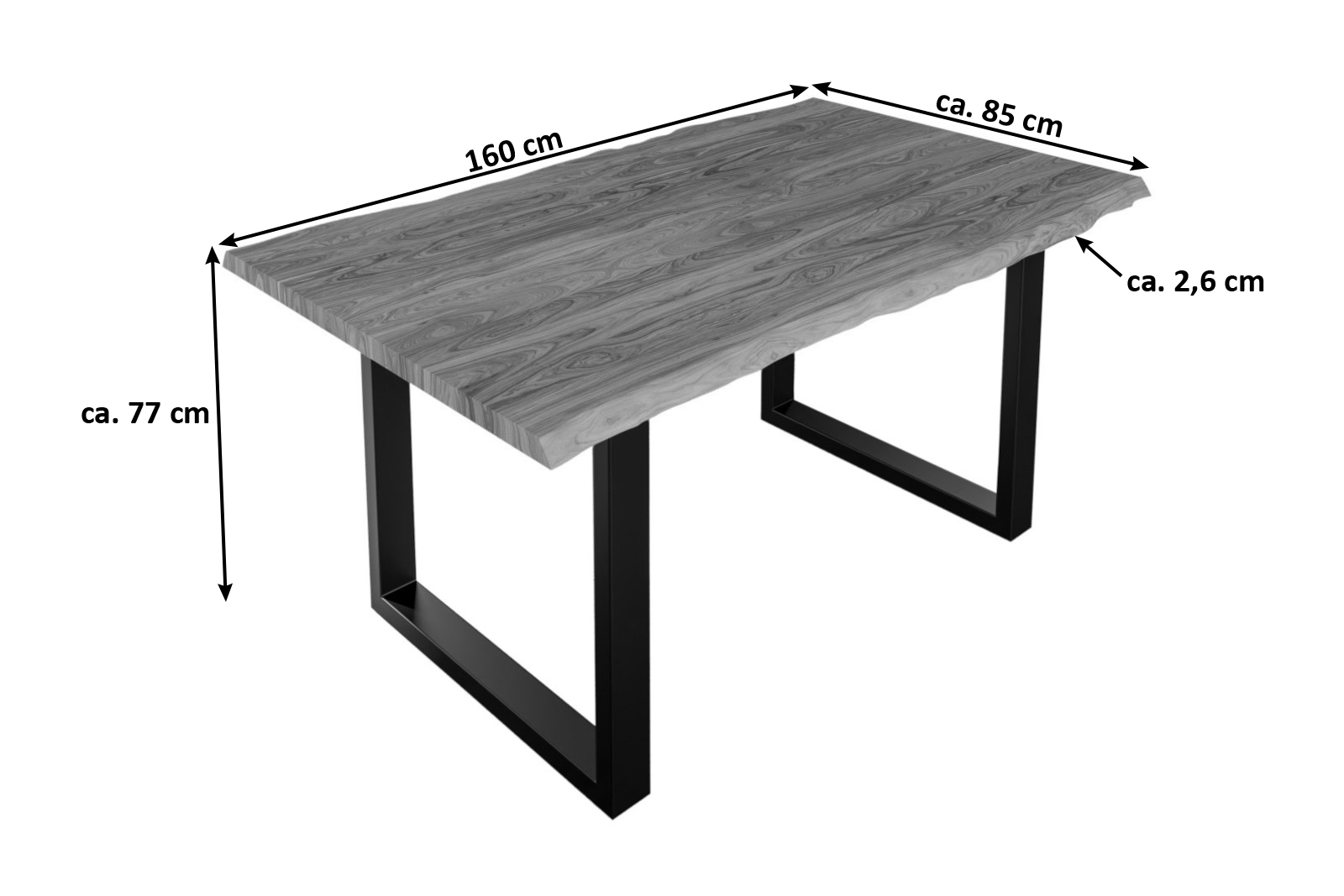 Esstisch Baumkante massiv Akazie stone 160 x 85 schwarz Lauren – Bild 3