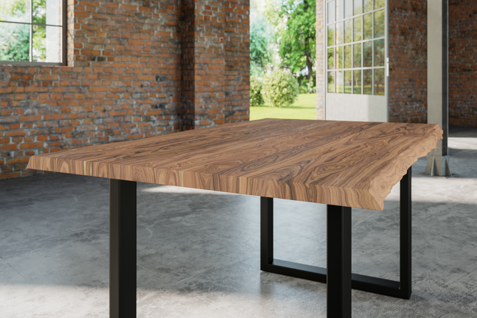 Esstisch Baumkante massiv Akazie stone 160 x 85 schwarz Lauren – Bild 4