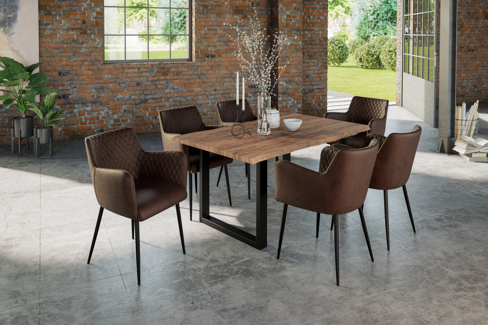 Esstisch Baumkante massiv Akazie stone 160 x 85 schwarz Lauren – Bild 5