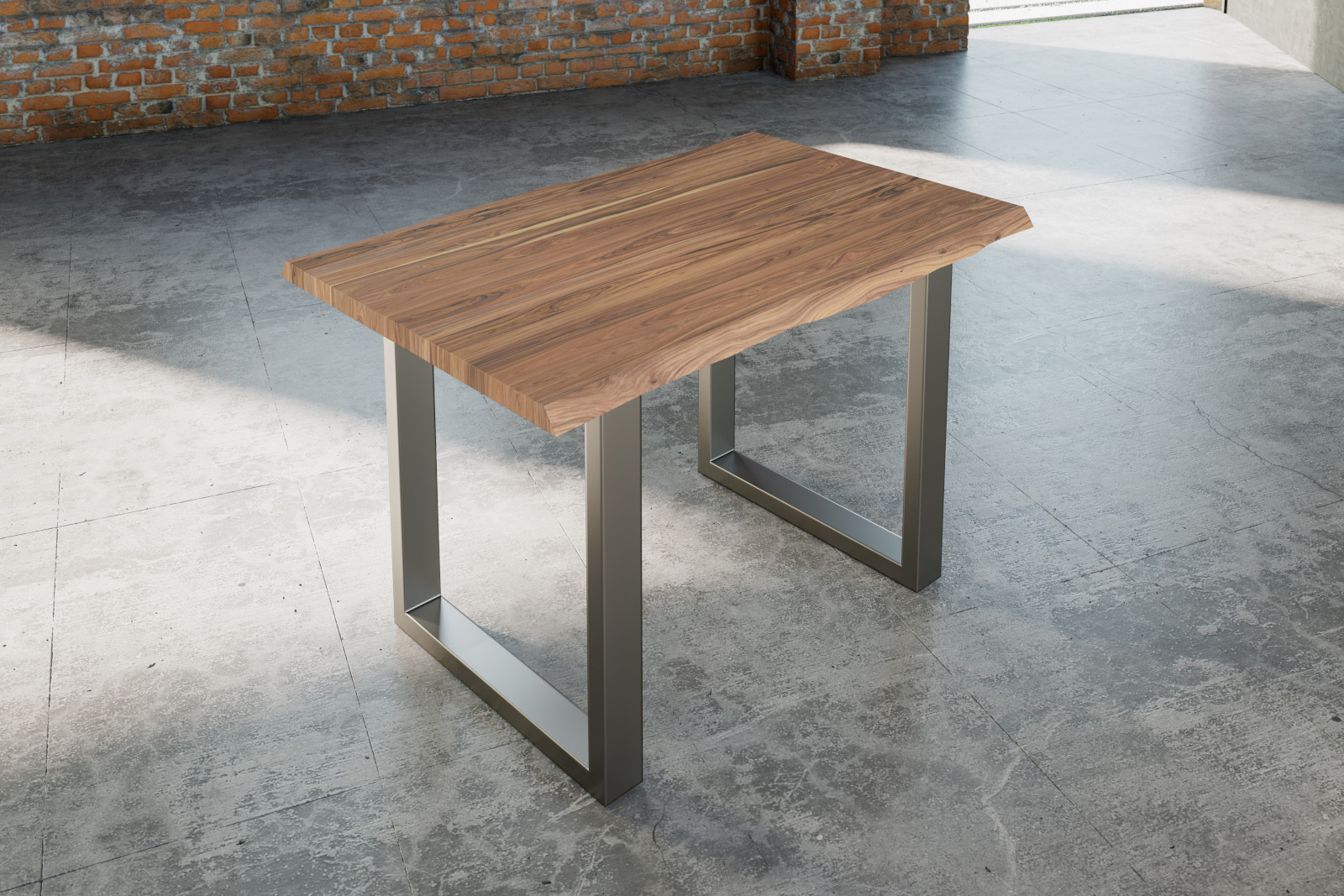 Esstisch Baumkante massiv Akazie stone 120 x 80 silber Lauren