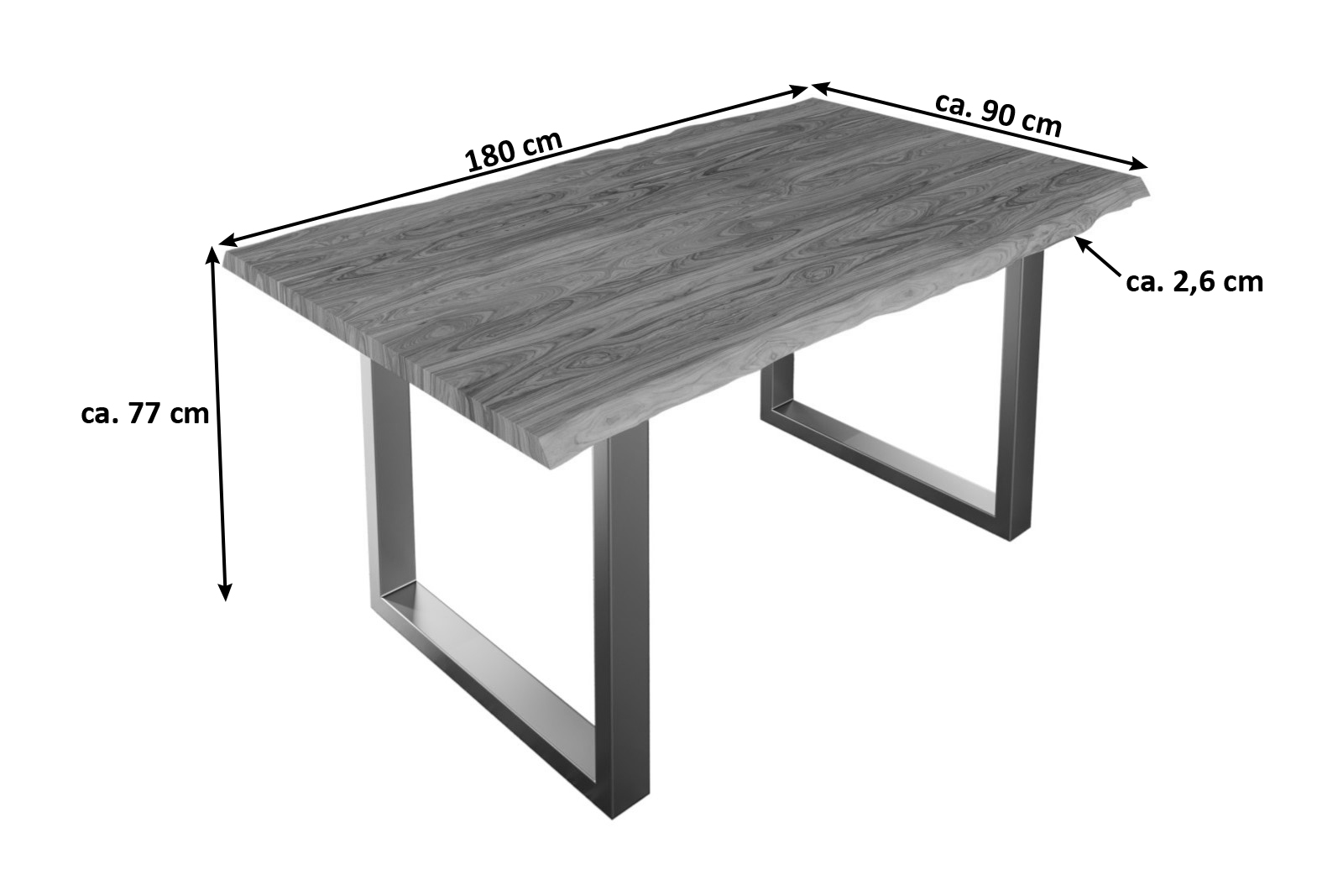 Esstisch Baumkante massiv Akazie stone 180 x 90 silber Lauren – Bild 3