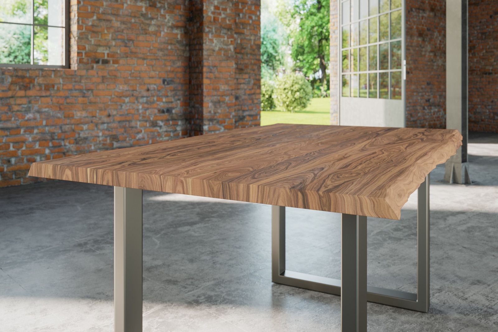 Esstisch Baumkante massiv Akazie stone 180 x 90 silber Lauren – Bild 4