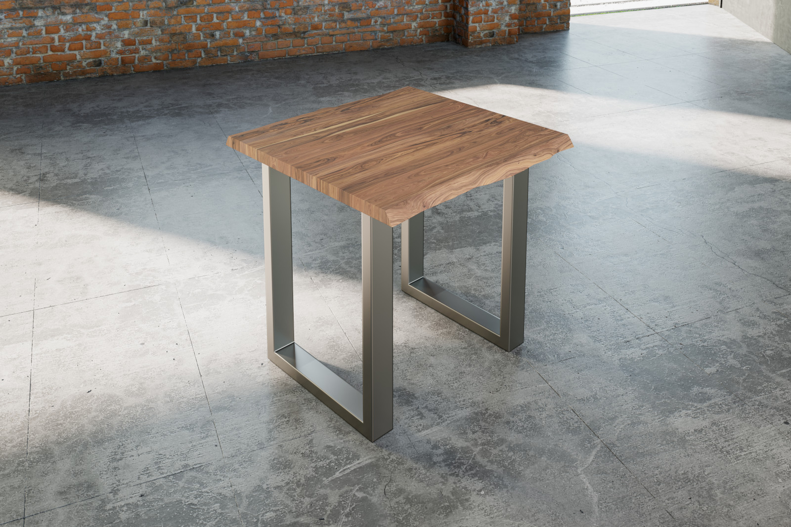 Esstisch Baumkante massiv Akazie stone 80 x 80 silber Lauren