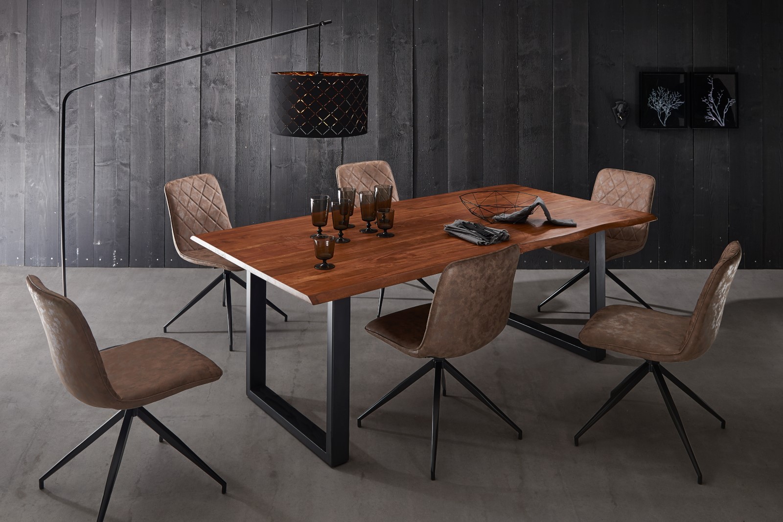 Esstisch Baumkante massiv Akazie nougat 220 x 100 schwarz Lauren – Bild 6