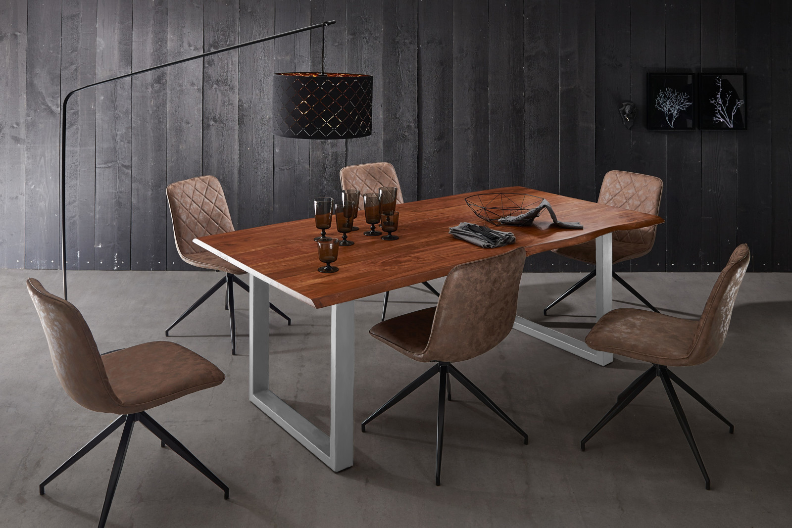 Esstisch Baumkante massiv Akazie nougat 160 x 85 silber Lauren – Bild 6