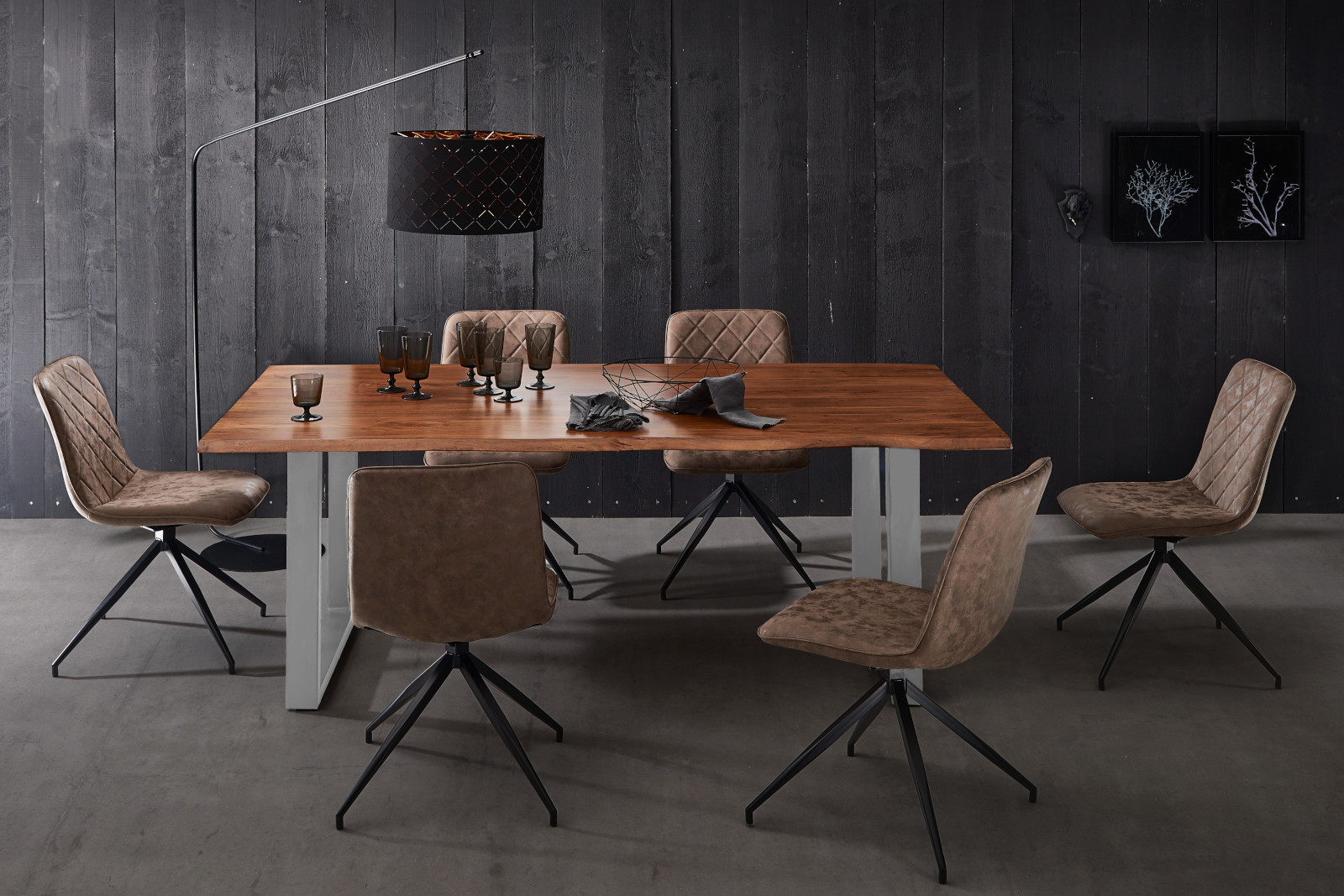 Esstisch Baumkante massiv Akazie nougat 160 x 85 silber Lauren – Bild 7