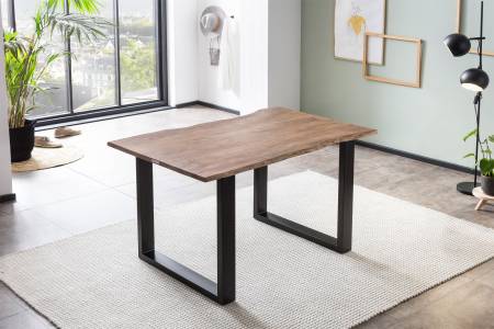 B-Ware Esstisch Baumkante massiv Akazie stone 120 x 80 schwarz Laurina
