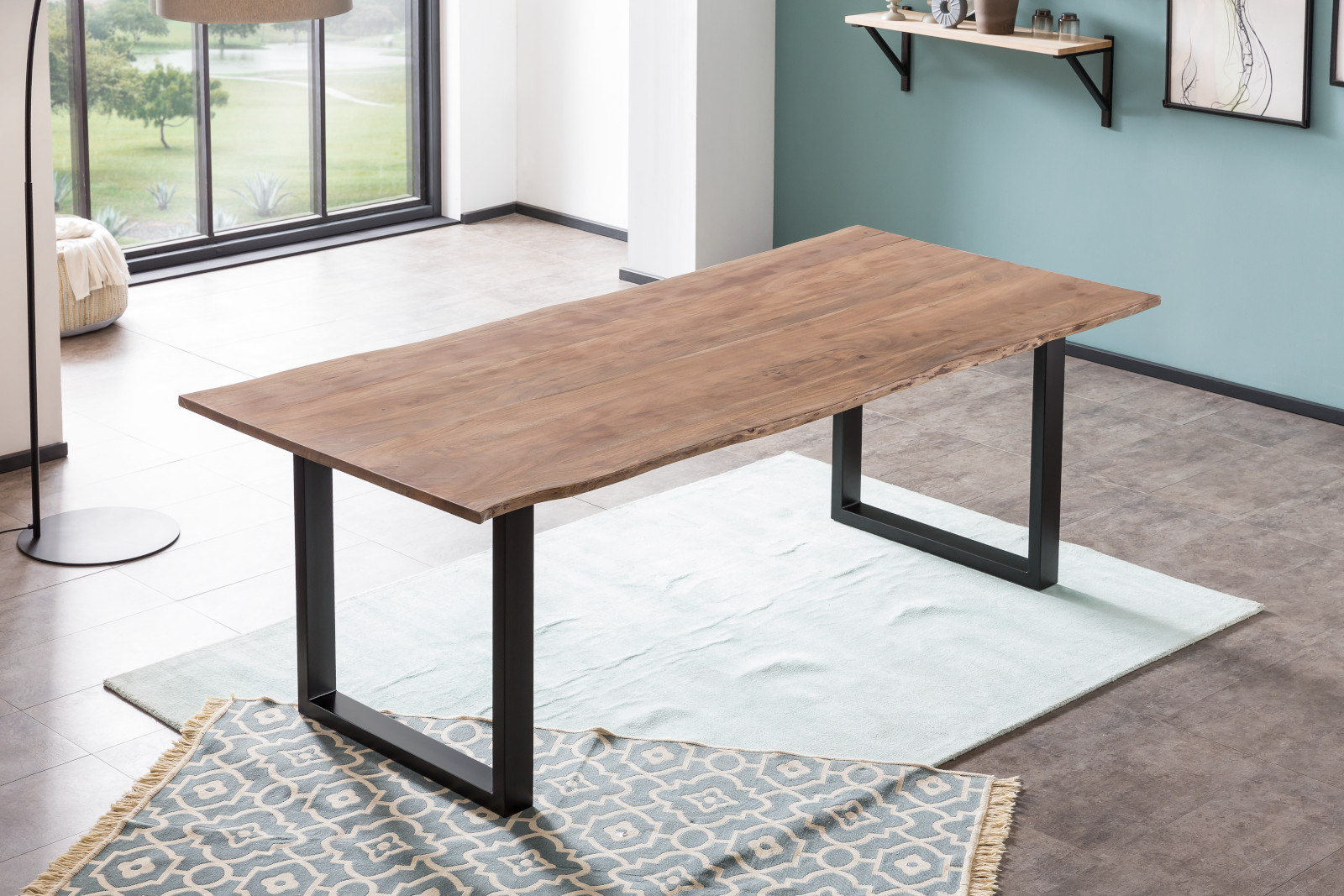 B-Ware Esstisch Baumkante massiv Akazie stone 220 x 100 schwarz Laurina