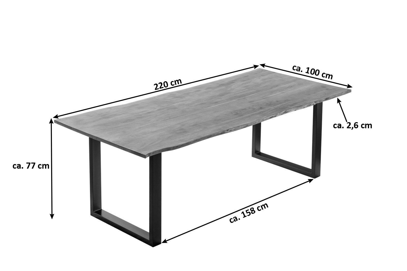 B-Ware Esstisch Baumkante massiv Akazie stone 220 x 100 schwarz Laurina – Bild 2