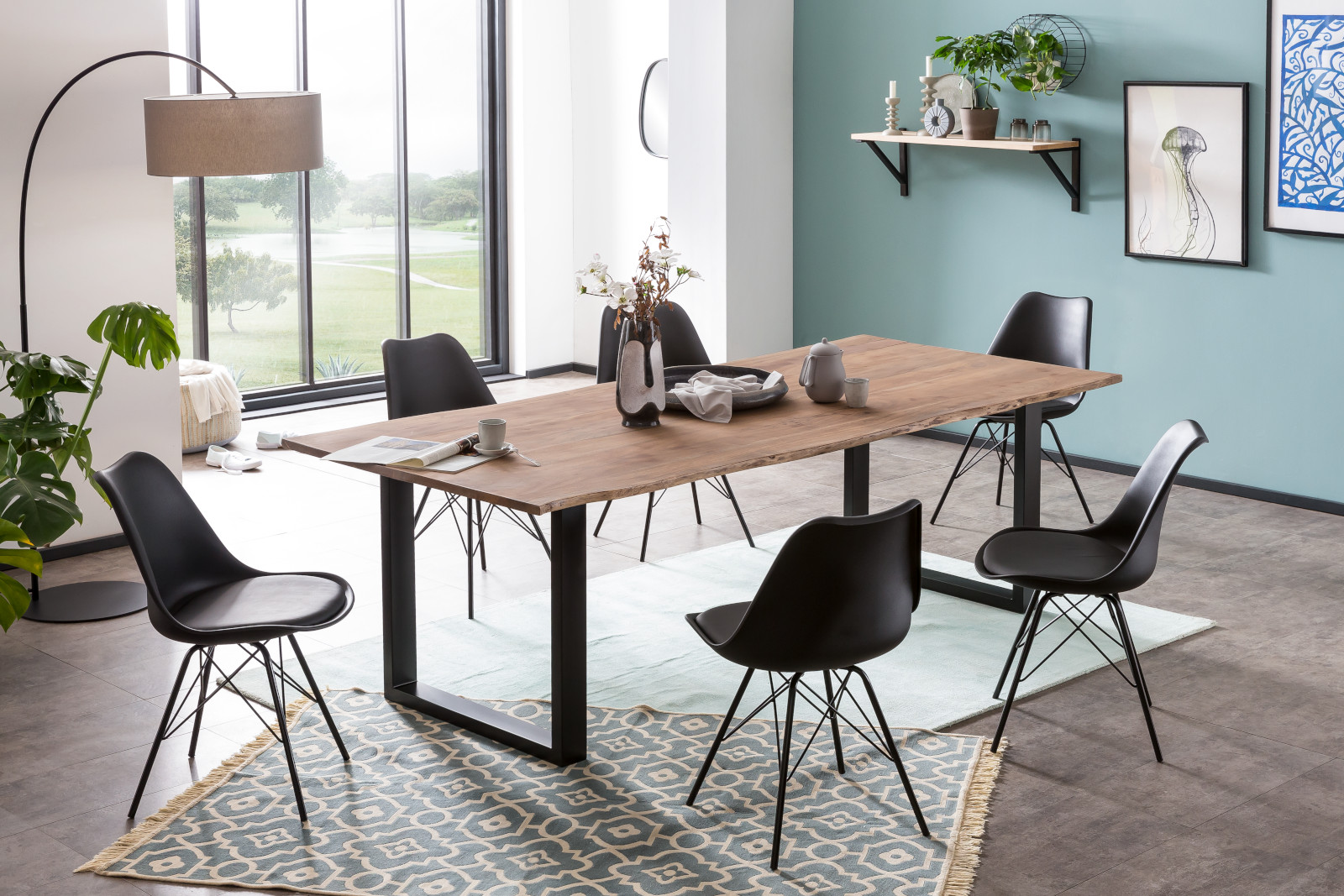 B-Ware Esstisch Baumkante massiv Akazie stone 220 x 100 schwarz Laurina – Bild 6