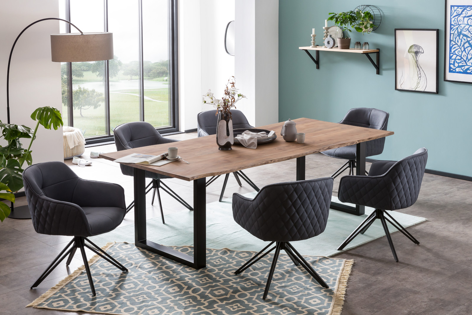 B-Ware Esstisch Baumkante massiv Akazie stone 220 x 100 schwarz Laurina – Bild 7