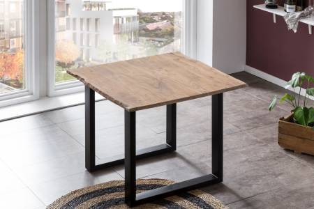 B-Ware Esstisch Baumkante massiv Akazie stone 80 x 80 schwarz Laurina