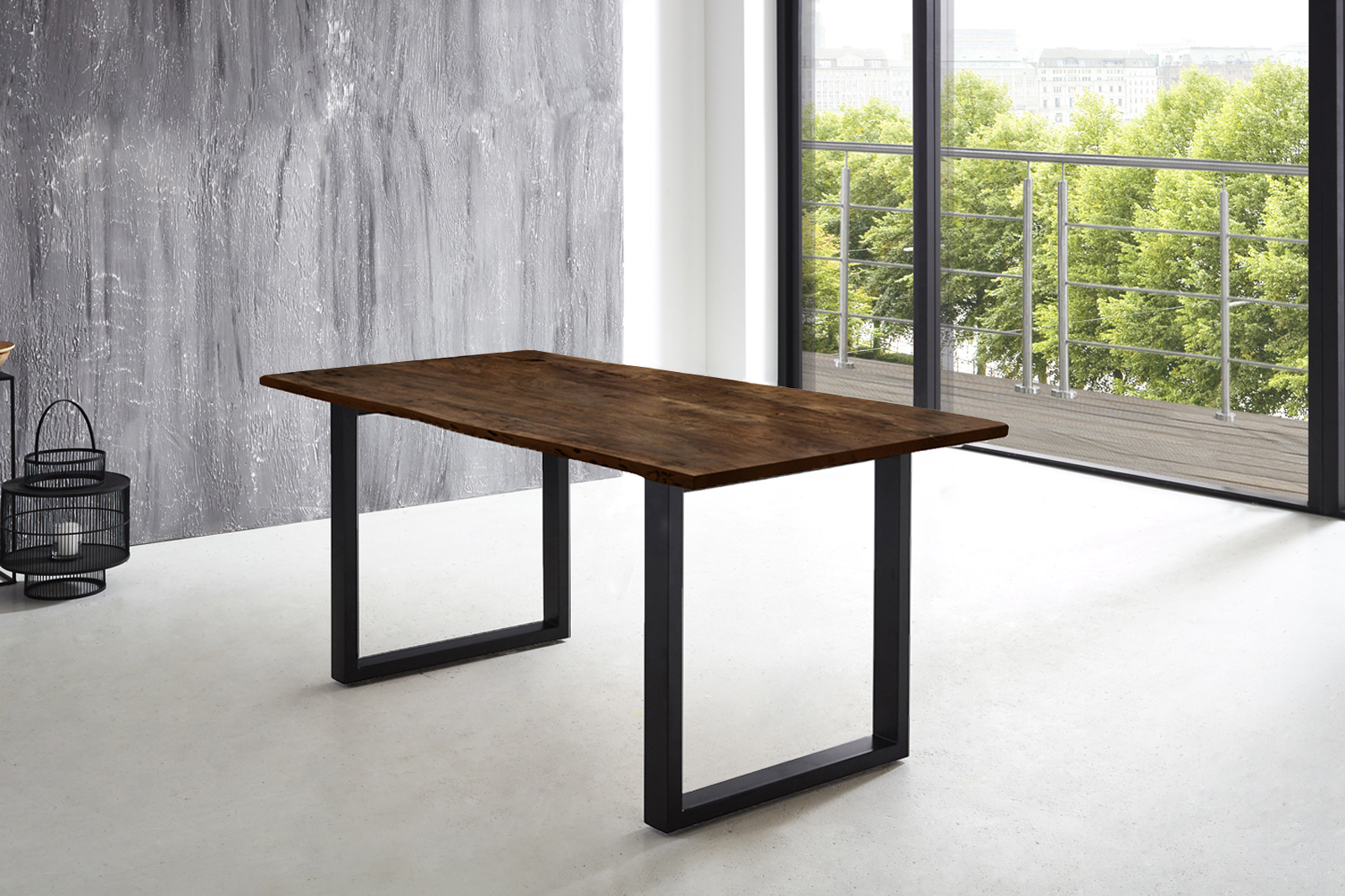 Esstisch Baumkante massiv Akazie nussbaum 200 x 100 U-Gestell schwarz LUBIN