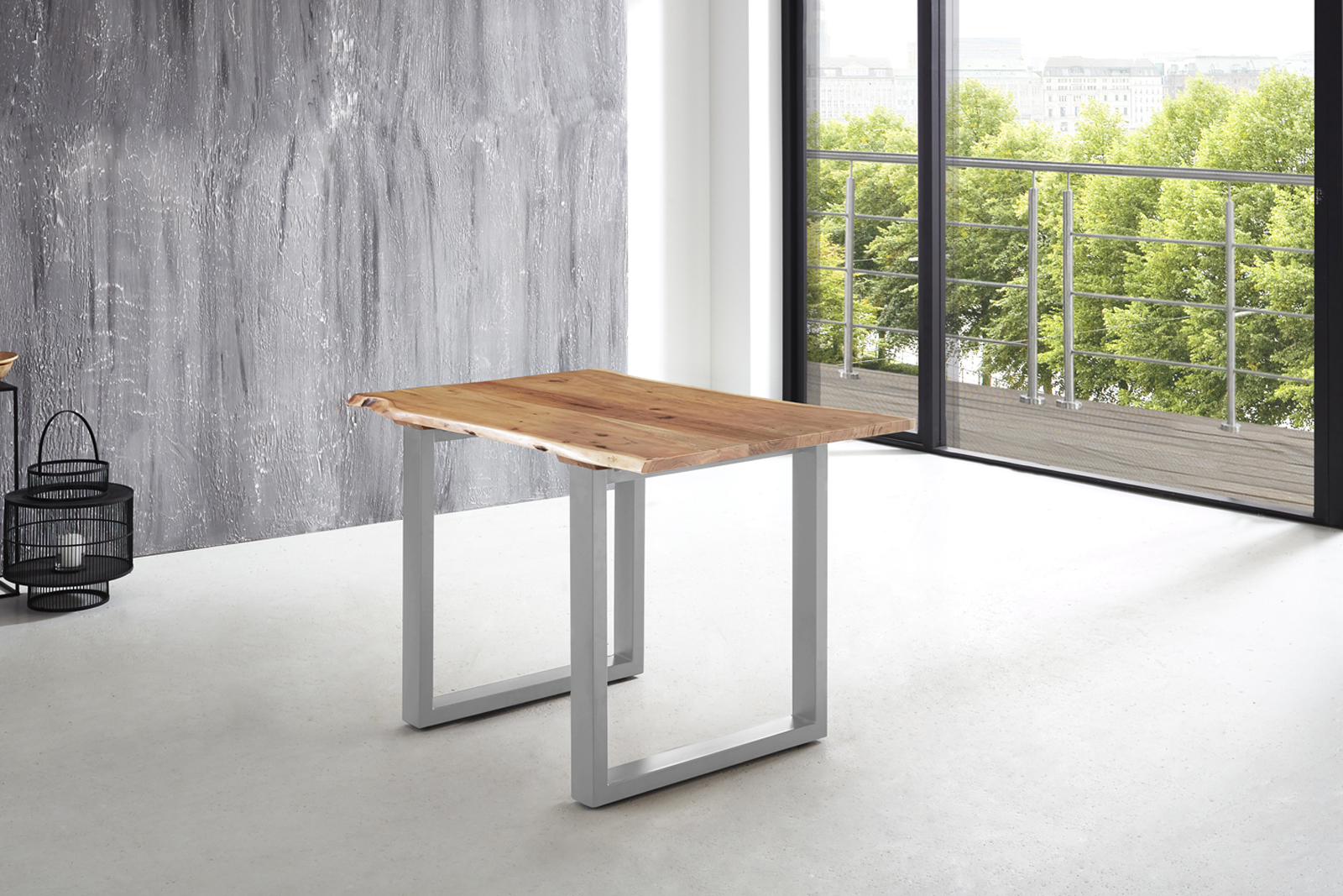 Esstisch Baumkante massiv Akazie natur 120 x 80 U-Gestell silber LUBIN