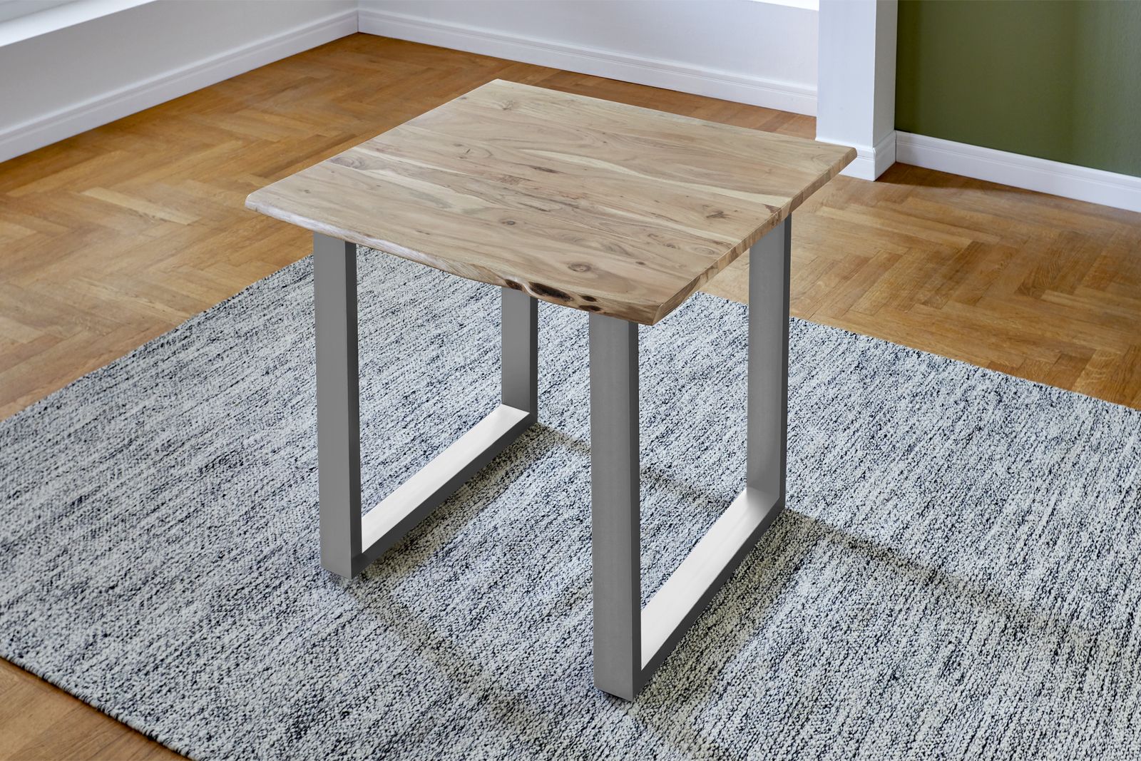 Esstisch Baumkante massiv Akazie natur 80 x 80 U-Gestell silber LUBIN