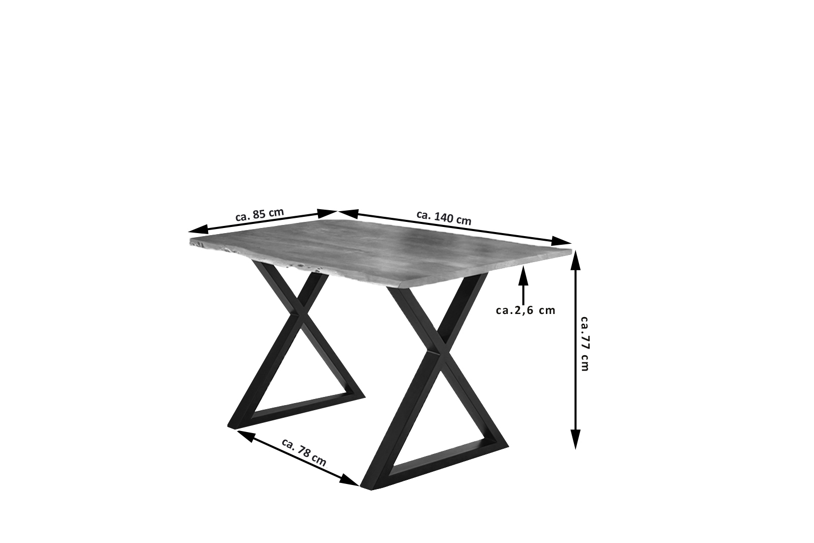 Esstisch Baumkante massiv Akazie natur 140 x 80 X-Gestell schwarz LUBIN – Bild 3