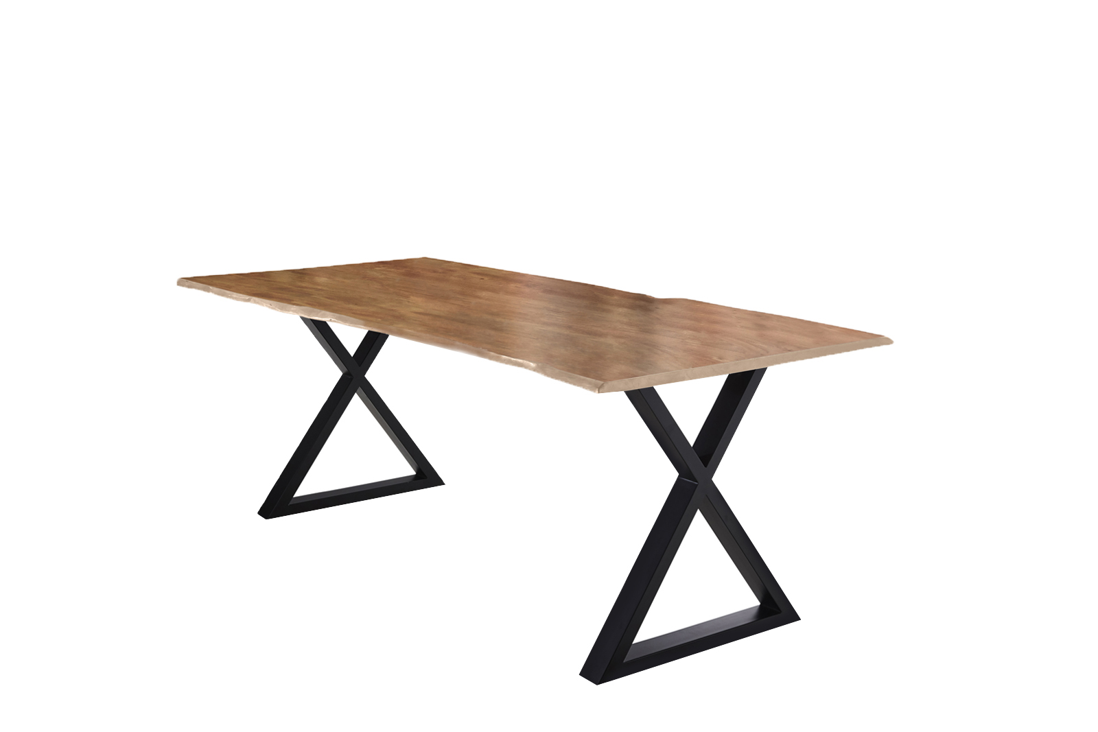 Esstisch Baumkante massiv Akazie natur 220 x 100 X-Gestell schwarz LUBIN – Bild 2