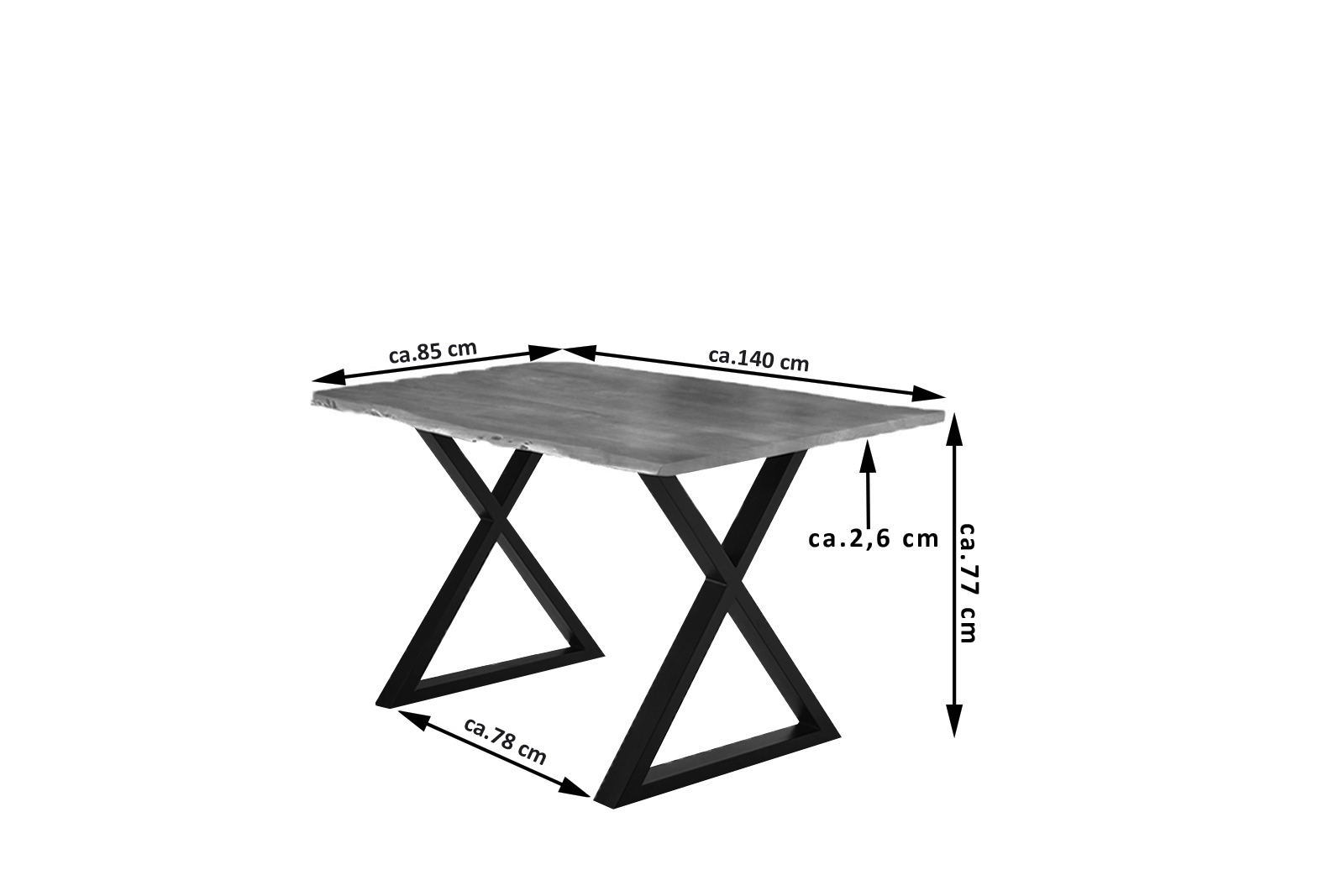Esstisch Baumkante massiv Akazie nussbaum 140 x 80 X-Gestell schwarz LUBIN – Bild 3