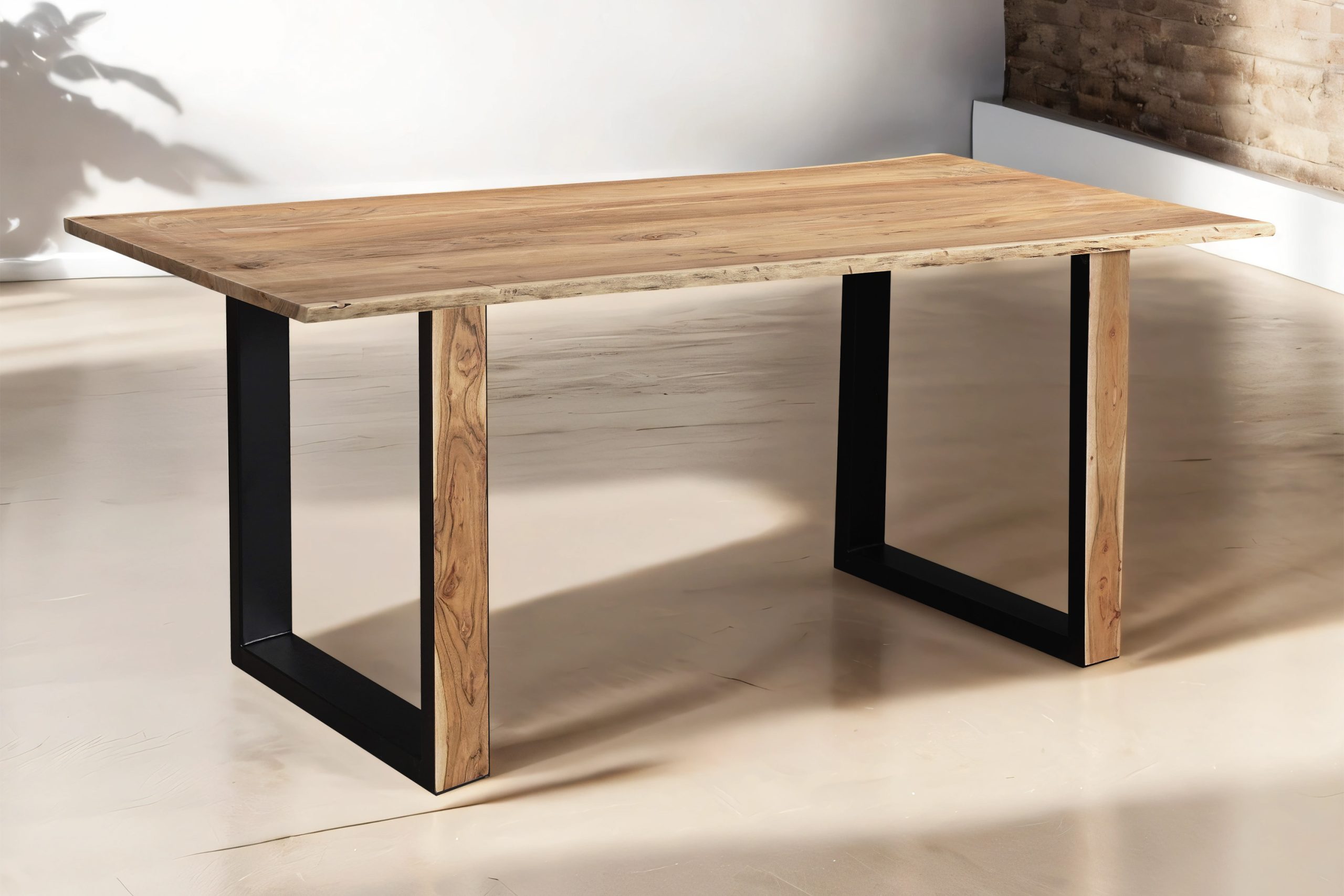 Esstisch Baumkante Akazie Natur 140 x 80 cm U-Gestell aus Metall + Holz MELBOURNE