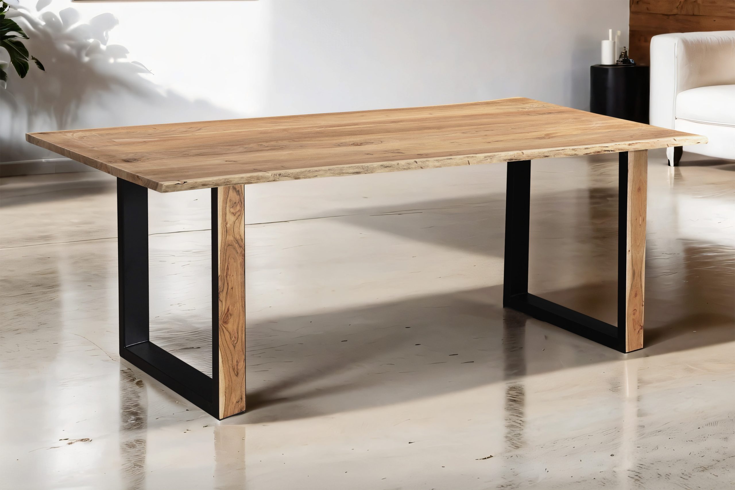 Esstisch Baumkante Akazie Natur 200 x 100 cm U-Gestell aus Metall + Holz MELBOURNE