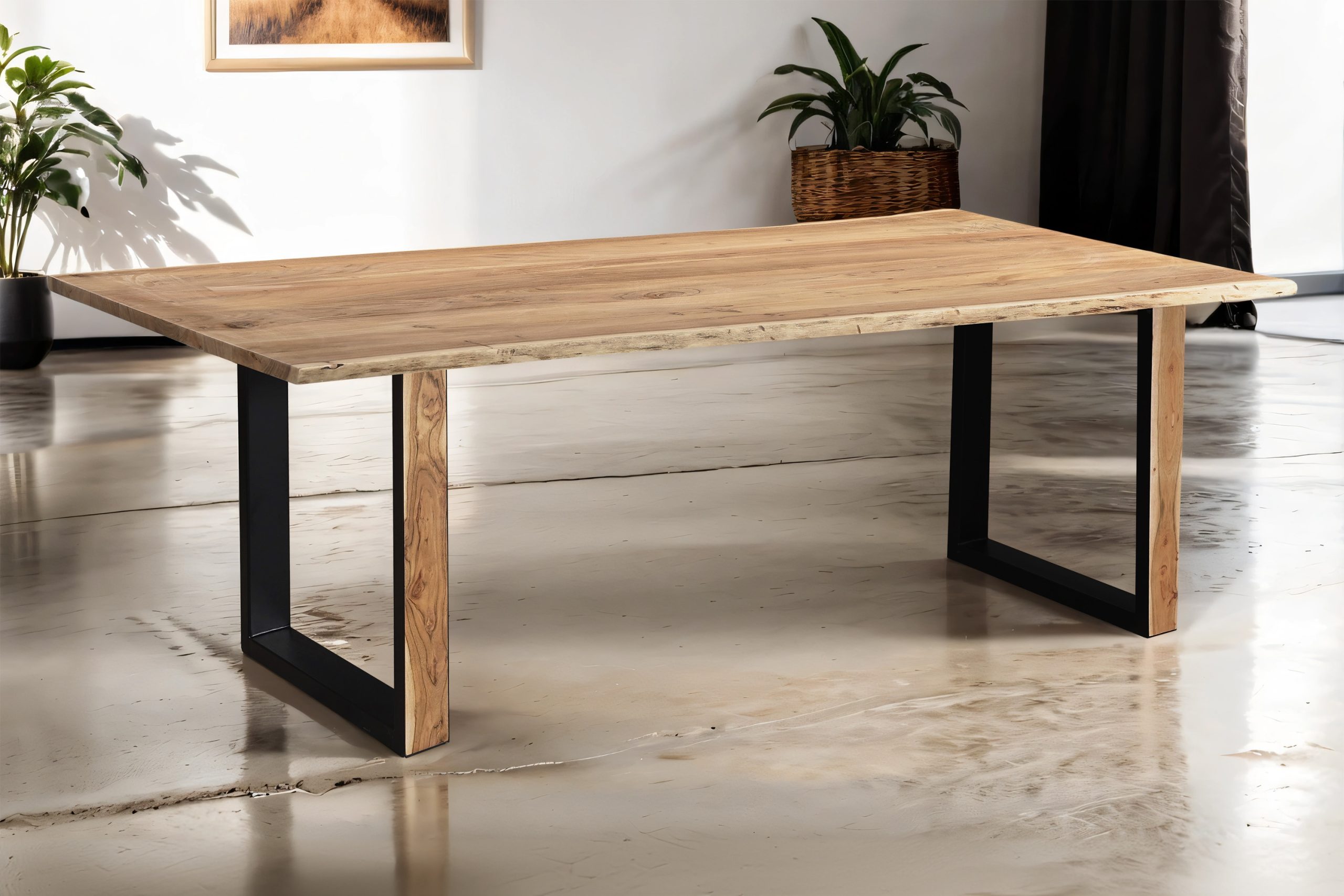 Esstisch Baumkante Akazie Natur 280 x 100 cm U-Gestell aus Metall + Holz MELBOURNE