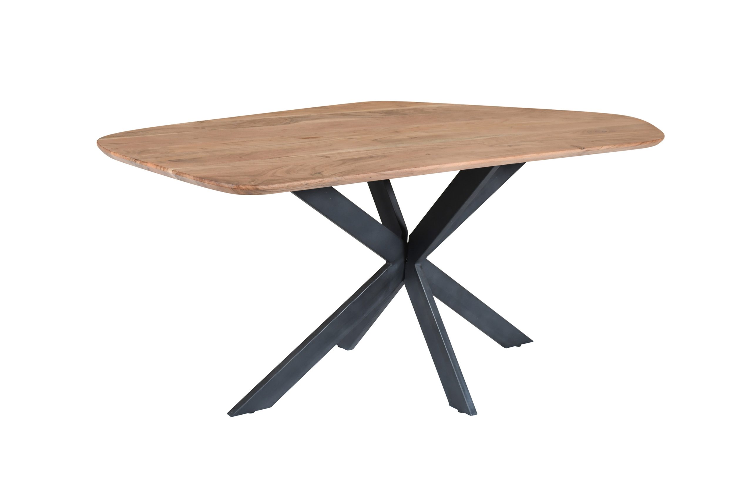 Esstisch 178x80 cm asymmetrische Form Akazie massiv natur schweizer Kante Spider-Gestell schwarz MILA – Bild 2