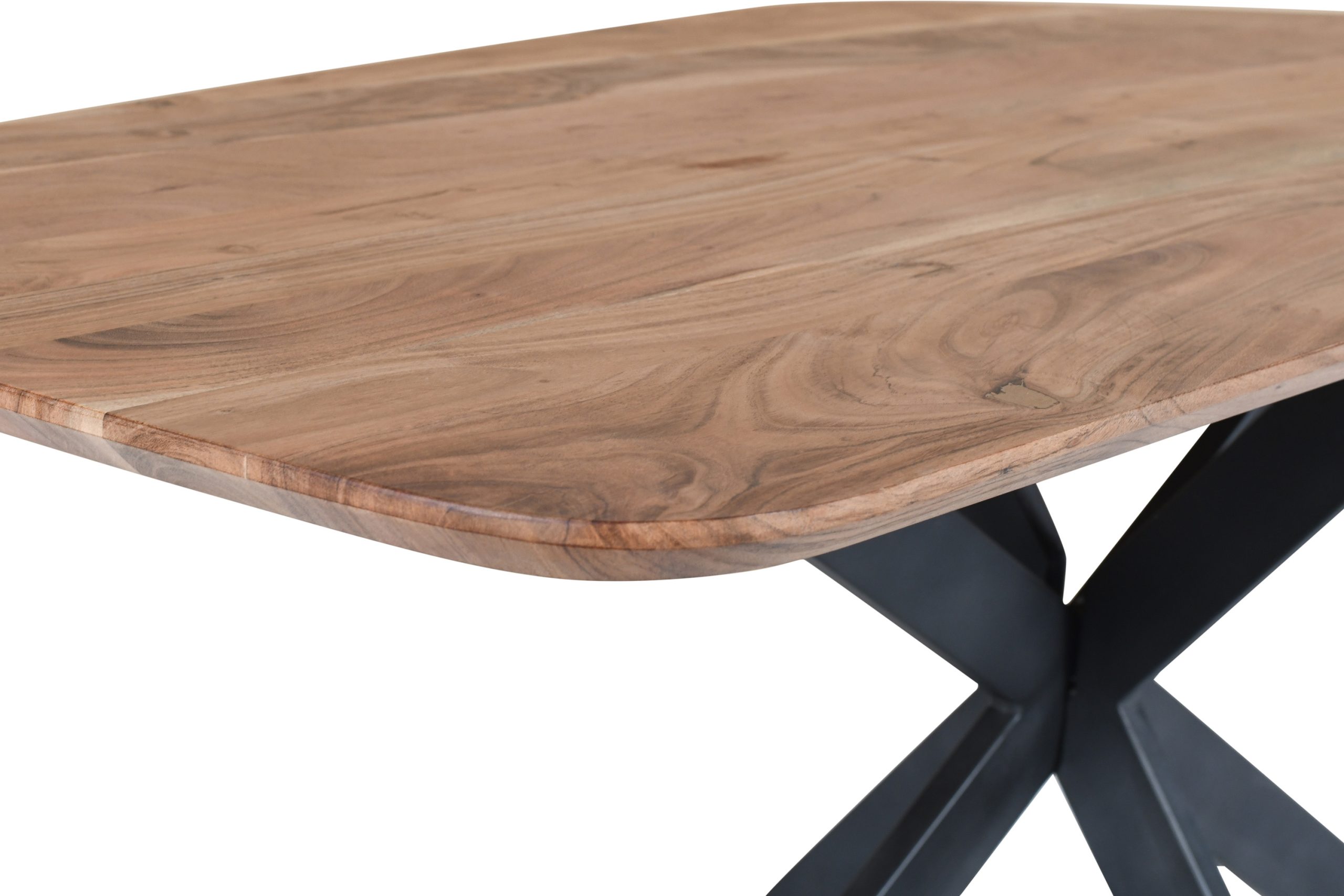 Esstisch 178x80 cm asymmetrische Form Akazie massiv natur schweizer Kante Spider-Gestell schwarz MILA – Bild 4