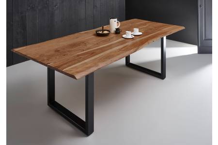 Esstisch Baumkante massiv Akazie natur 240 x 100 U-Gestell schwarz MILO