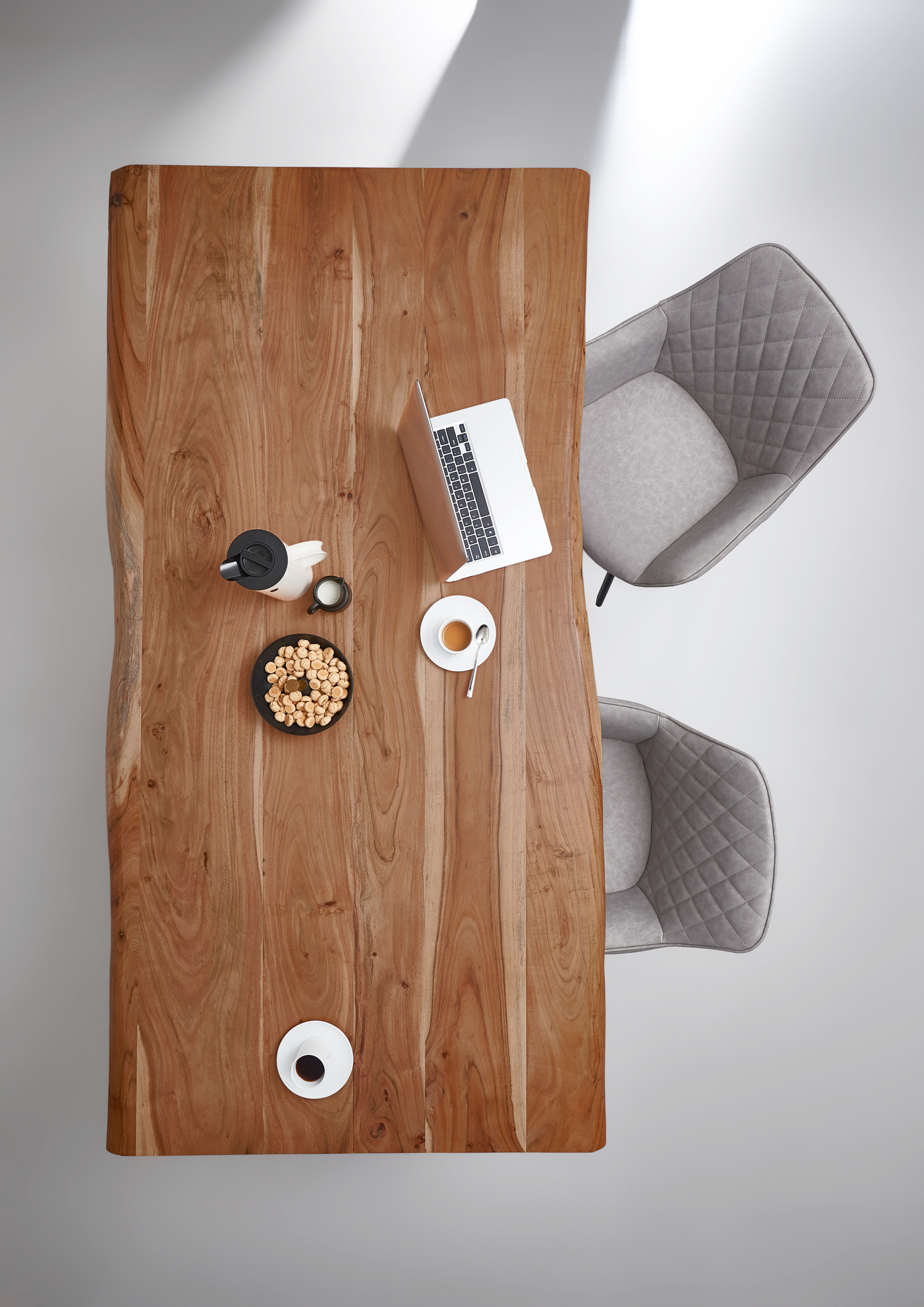 Esstisch Baumkante massiv Akazie natur 320 x 100 U-Gestell schwarz MILO – Bild 3